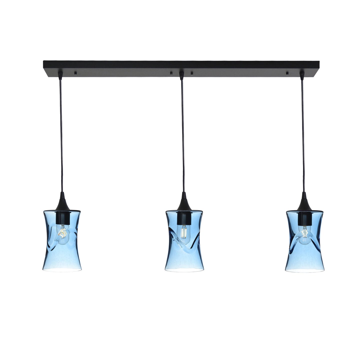 818 3 Pendant Linear Chandelier-Glass-Bicycle Glass Co - Hardware-Matte Black - 4ft Cord-Swell-Steel Blue-Bicycle Glass Co