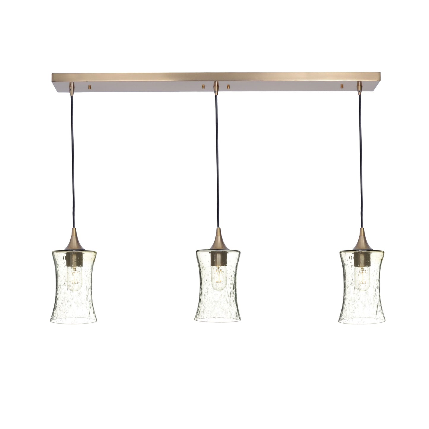 818 3 Pendant Linear Chandelier-Glass-Bicycle Glass Co - Hardware-Polished Brass - 4ft Cord-Lunar-Eco Clear-Bicycle Glass Co