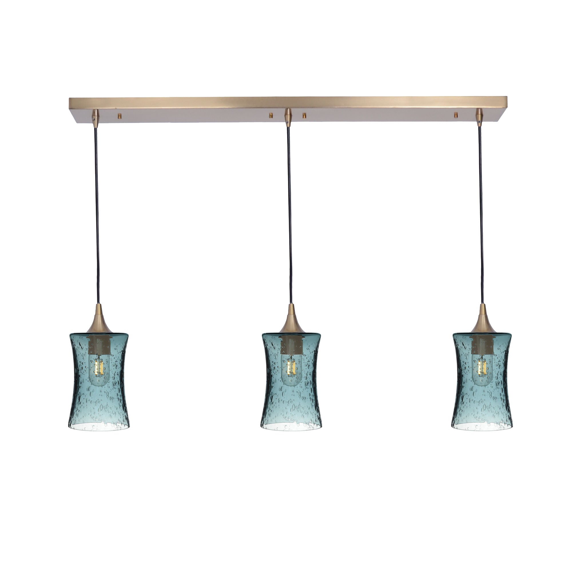 818 3 Pendant Linear Chandelier-Glass-Bicycle Glass Co - Hardware-Polished Brass - 4ft Cord-Lunar-Slate Gray-Bicycle Glass Co