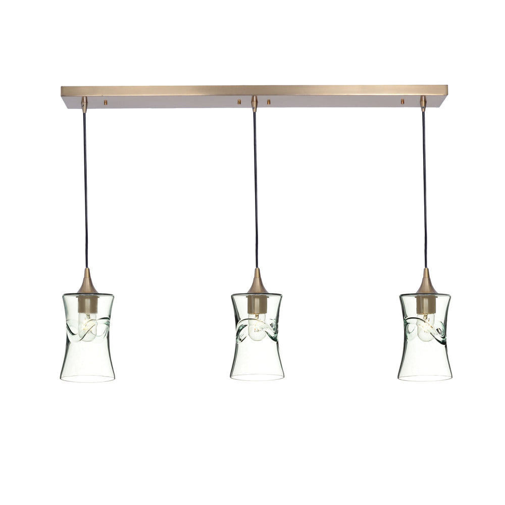 818 3 Pendant Linear Chandelier-Glass-Bicycle Glass Co - Hardware-Polished Brass - 4ft Cord-Swell-Eco Clear-Bicycle Glass Co