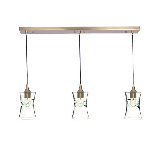 818 3 Pendant Linear Chandelier-Glass-Bicycle Glass Co - Hardware-Polished Brass - 4ft Cord-Swell-Eco Clear-Bicycle Glass Co