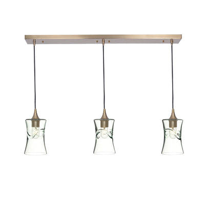 818 3 Pendant Linear Chandelier-Glass-Bicycle Glass Co - Hardware-Polished Brass - 4ft Cord-Swell-Eco Clear-Bicycle Glass Co