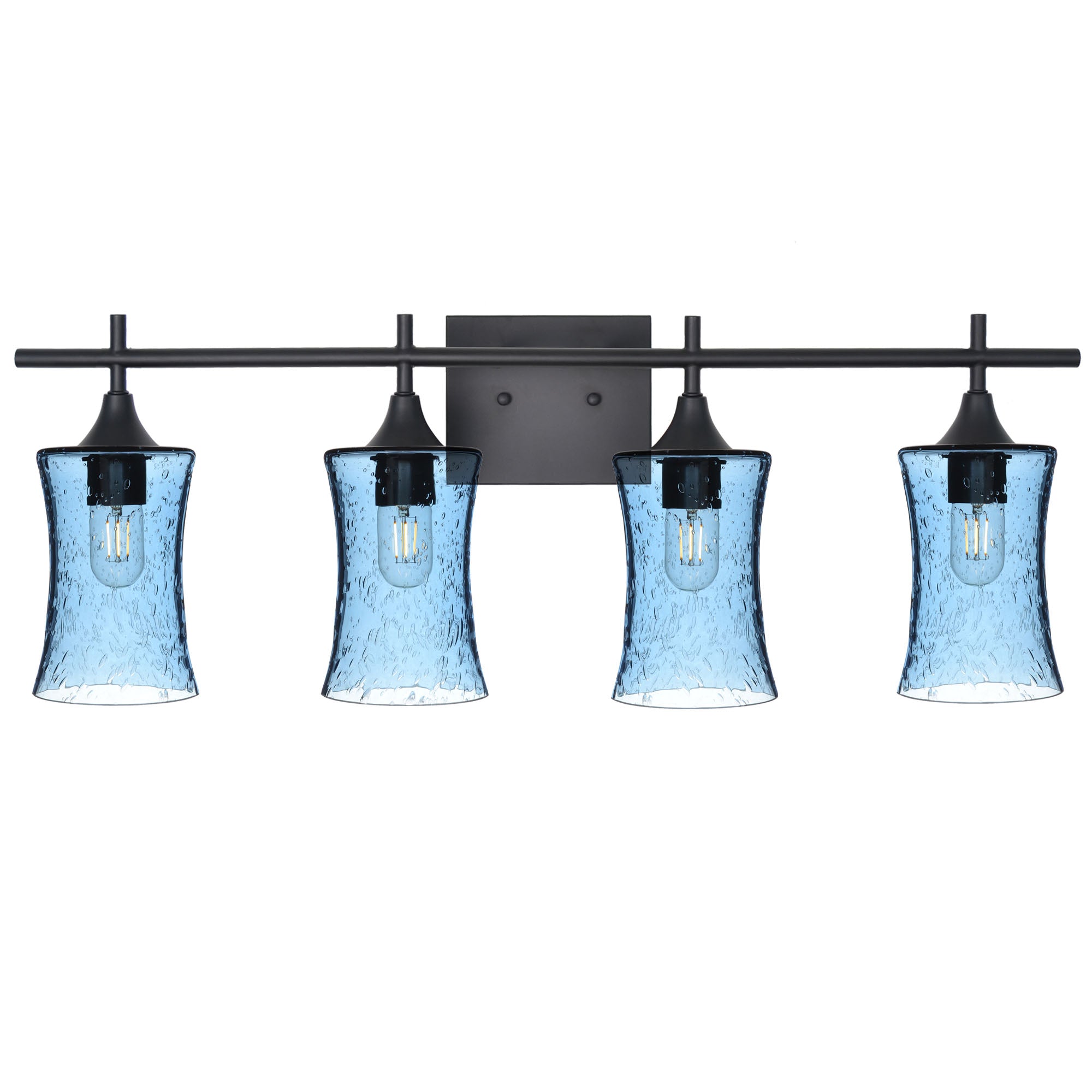 818 4-Light Vanity-Glass-Bicycle Glass Co-Lunar-Steel Blue-Matte Black-Bicycle Glass Co
