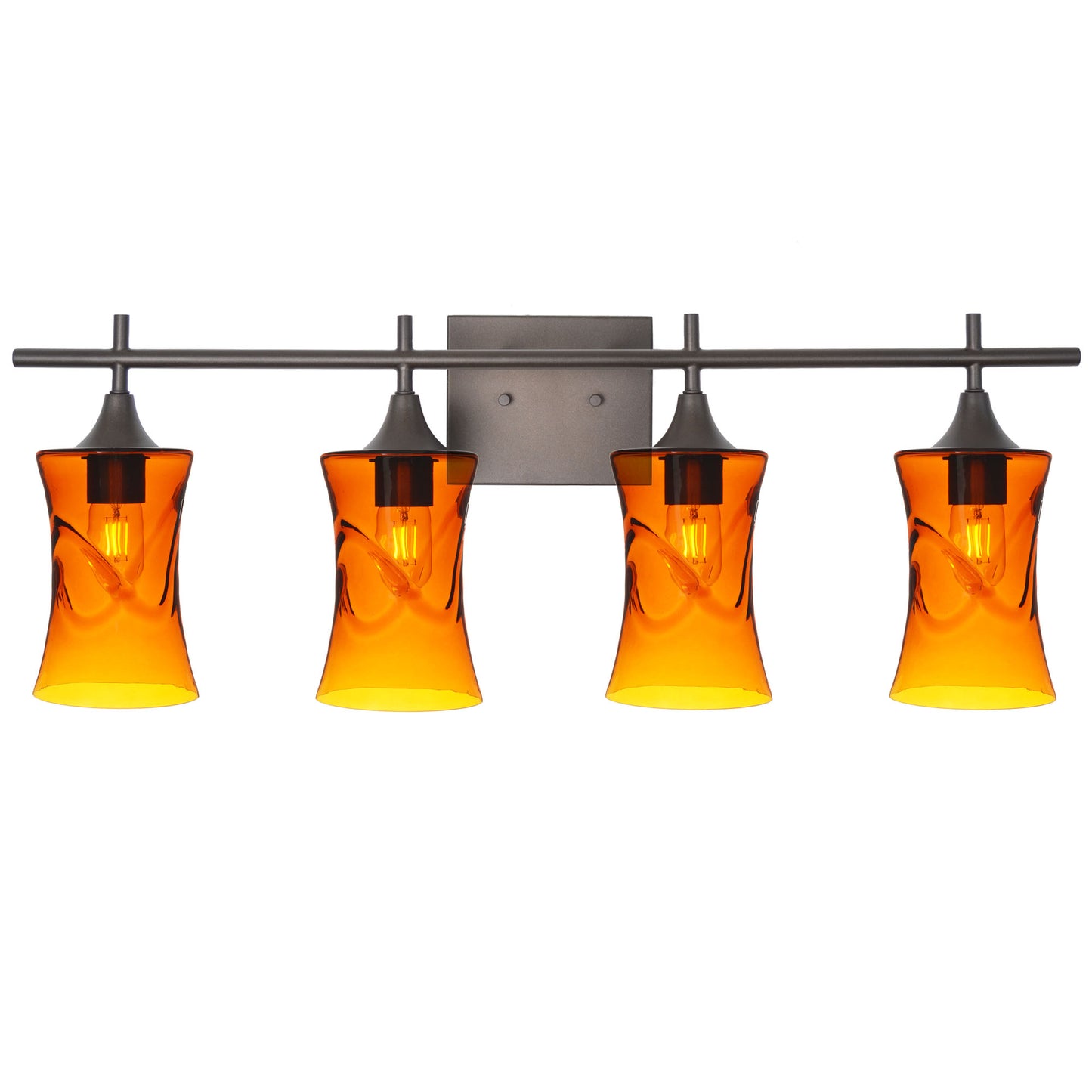 818 4-Light Vanity-Glass-Bicycle Glass Co-Swell-Golden Amber-Antique Bronze-Bicycle Glass Co