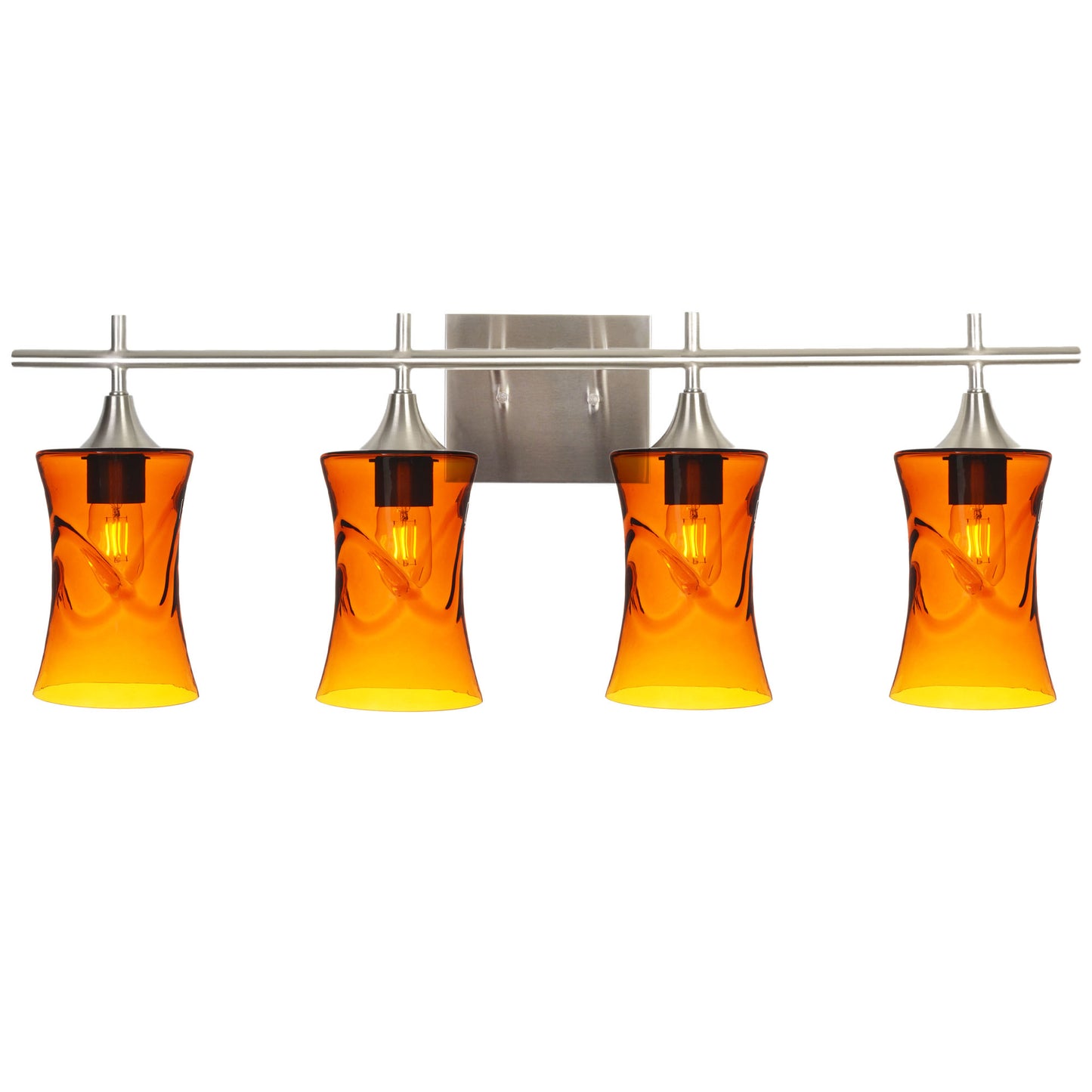 818 4-Light Vanity-Glass-Bicycle Glass Co-Swell-Golden Amber-Brushed Nickel-Bicycle Glass Co