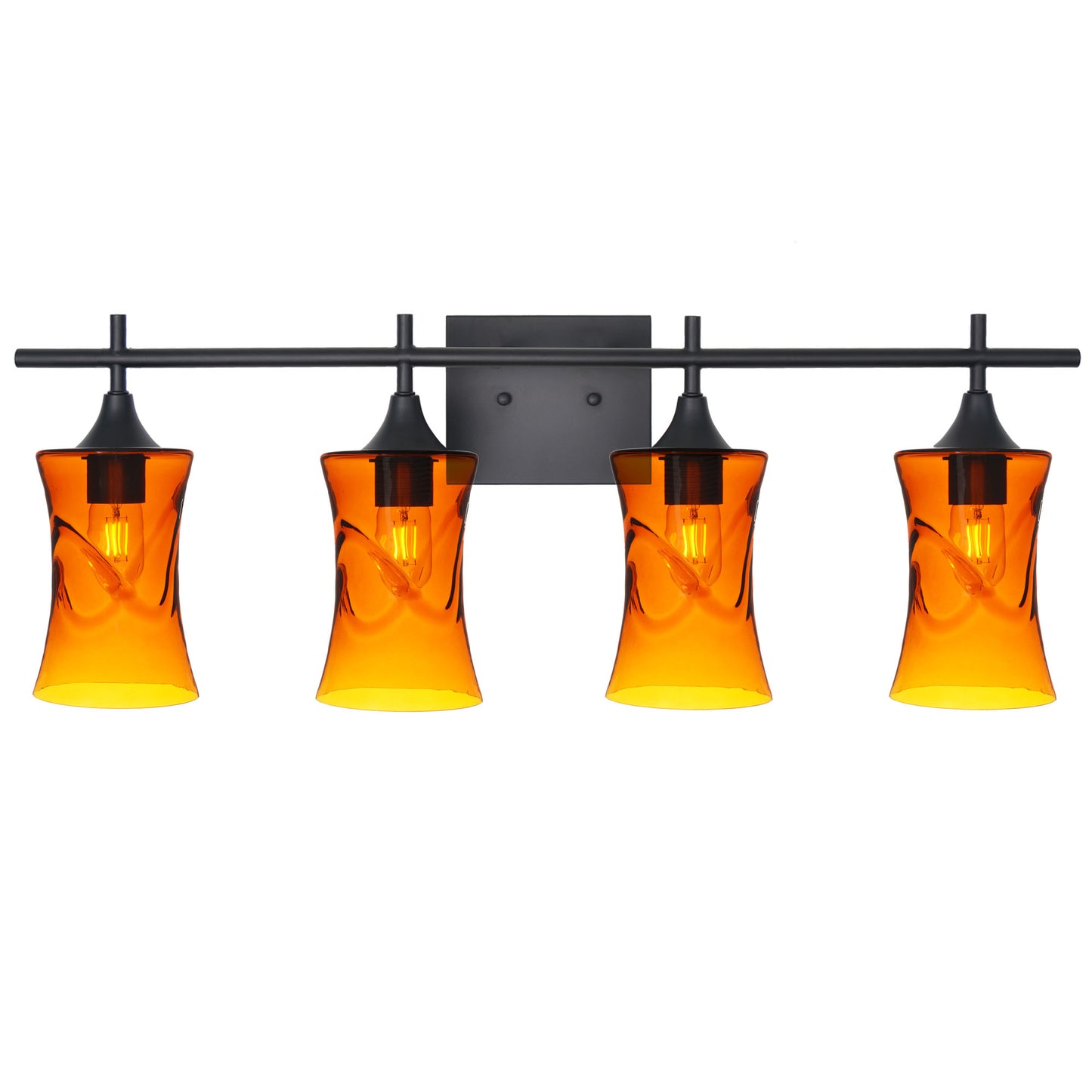818 4-Light Vanity-Glass-Bicycle Glass Co-Swell-Golden Amber-Matte Black-Bicycle Glass Co
