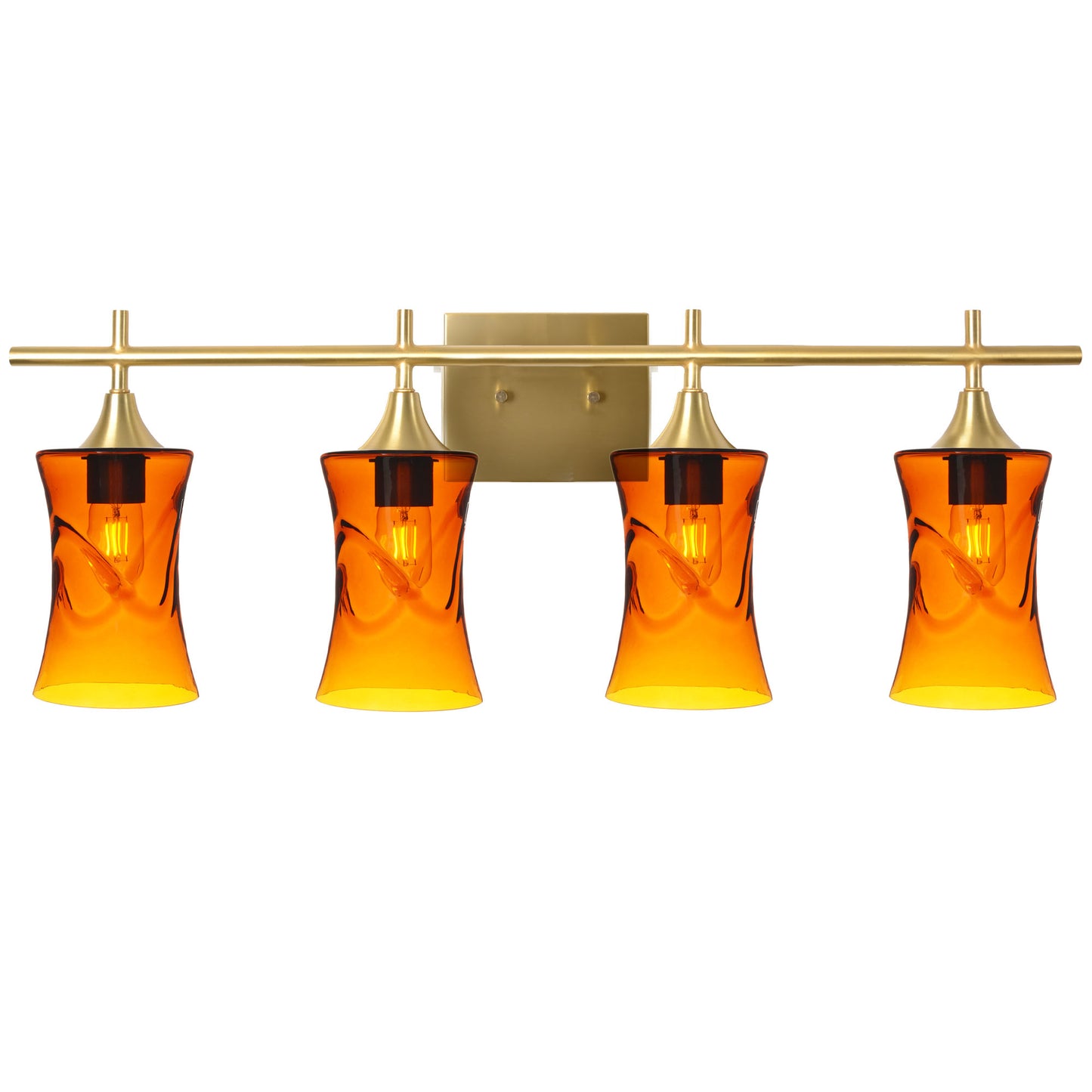 818 4-Light Vanity-Glass-Bicycle Glass Co-Swell-Golden Amber-Polished Brass-Bicycle Glass Co