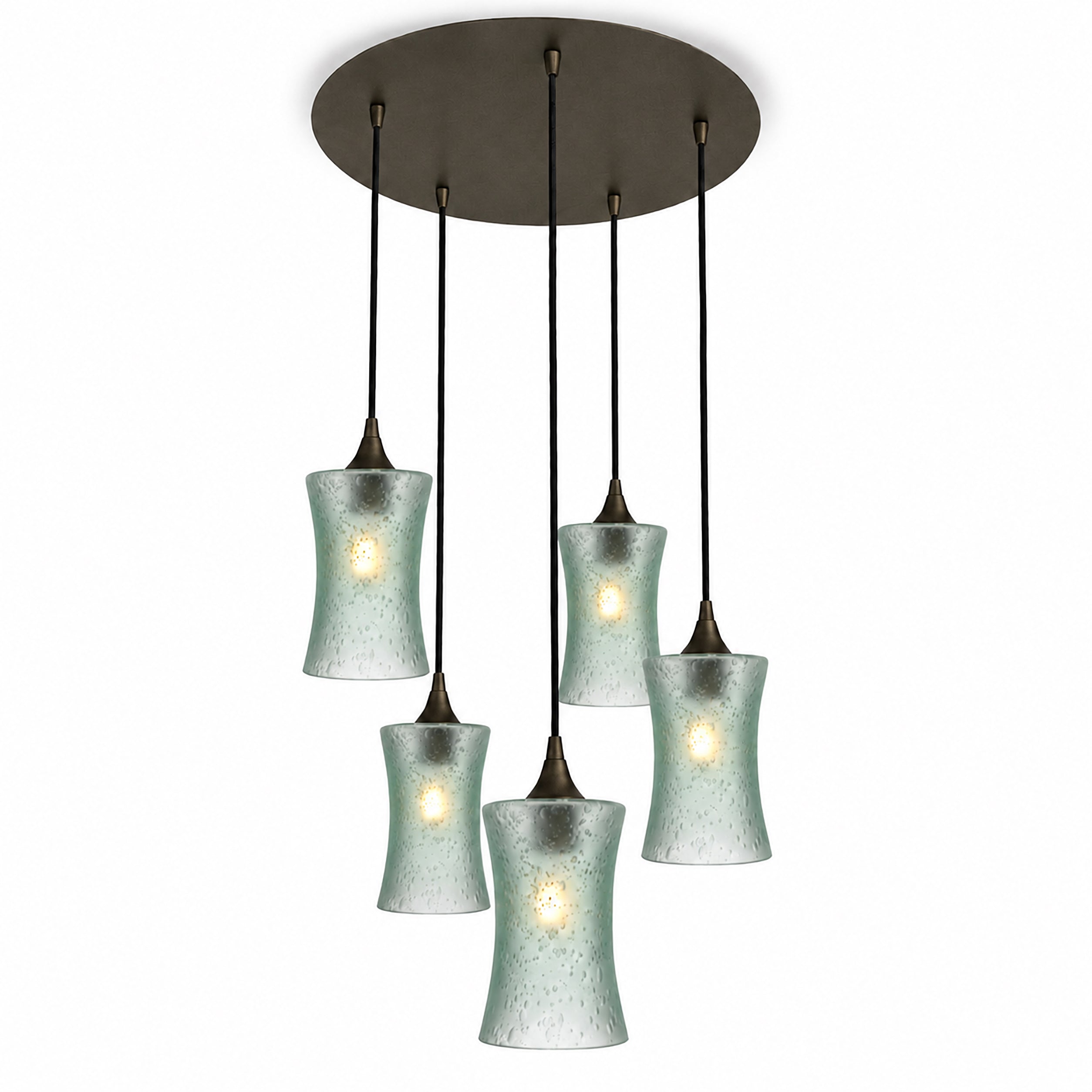 818 5 Pendant Cascade Chandelier-Bicycle Glass Co-Celestial-Eco Clear-Antique Bronze - 4ft Cord-Bicycle Glass Co