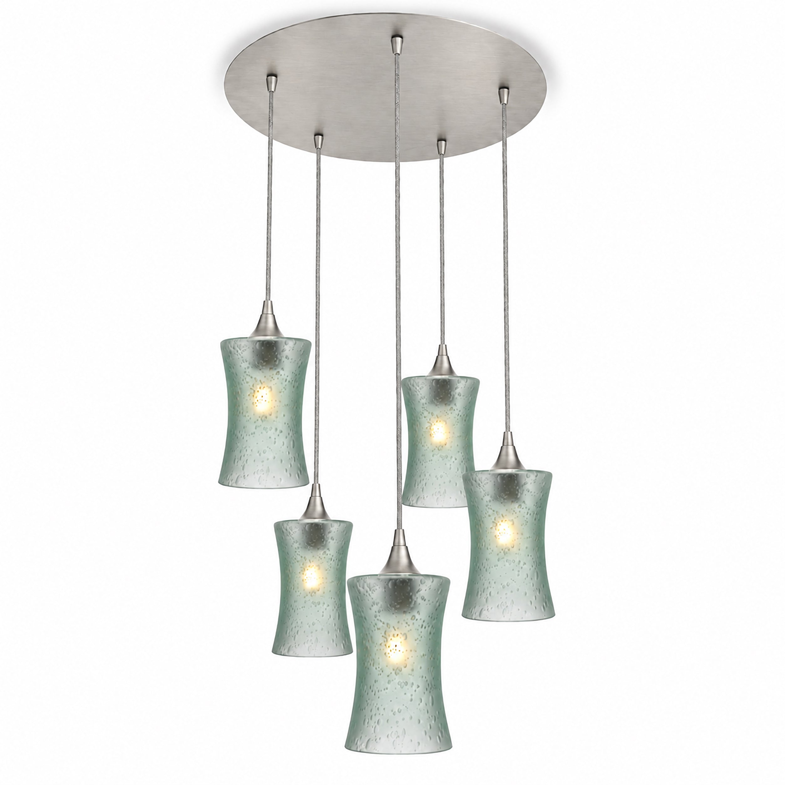 818 5 Pendant Cascade Chandelier-Bicycle Glass Co-Celestial-Eco Clear-Brushed Nickel - 4ft Cord-Bicycle Glass Co