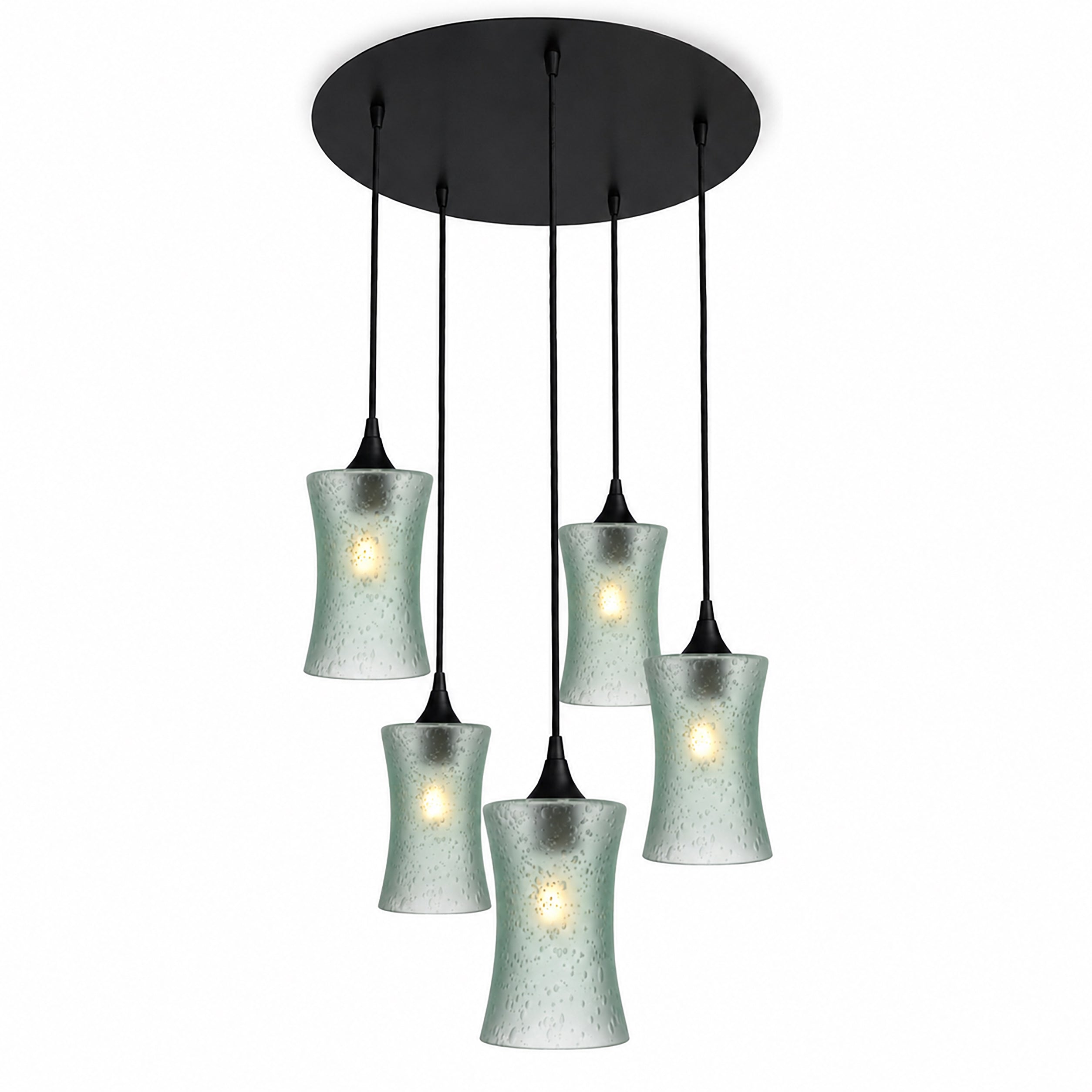 818 5 Pendant Cascade Chandelier-Bicycle Glass Co-Celestial-Eco Clear-Matte Black - 4ft Cord-Bicycle Glass Co