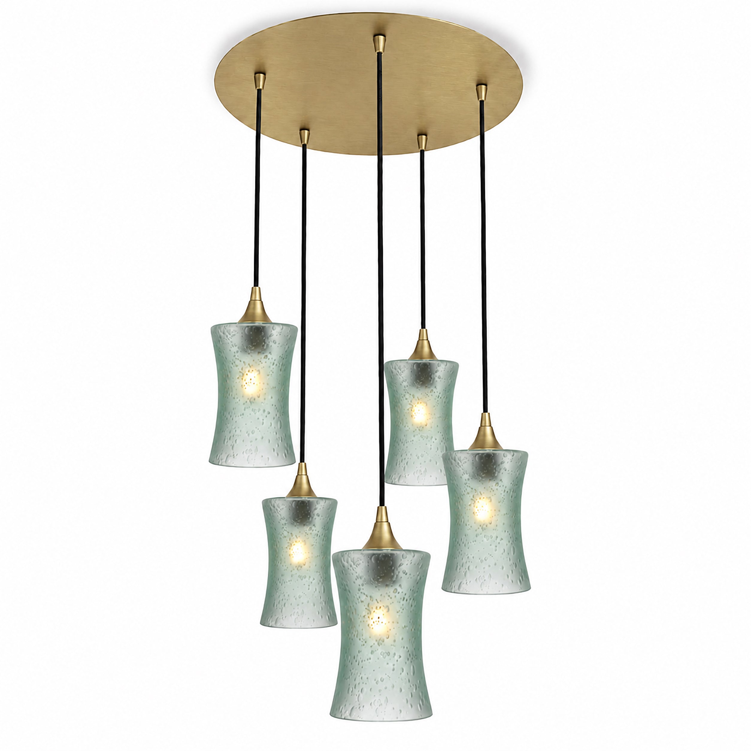 818 5 Pendant Cascade Chandelier-Bicycle Glass Co-Celestial-Eco Clear-Polished Brass - 4ft Cord-Bicycle Glass Co