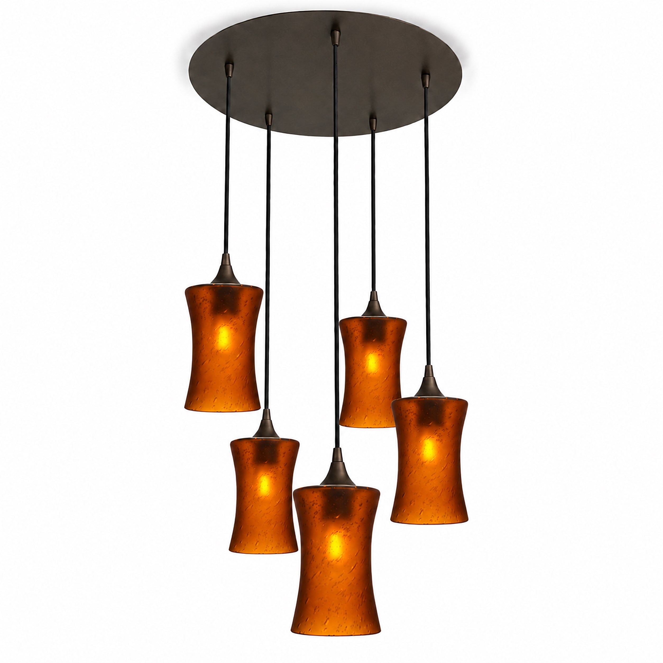 818 5 Pendant Cascade Chandelier-Bicycle Glass Co-Celestial-Golden Amber-Antique Bronze - 4ft Cord-Bicycle Glass Co