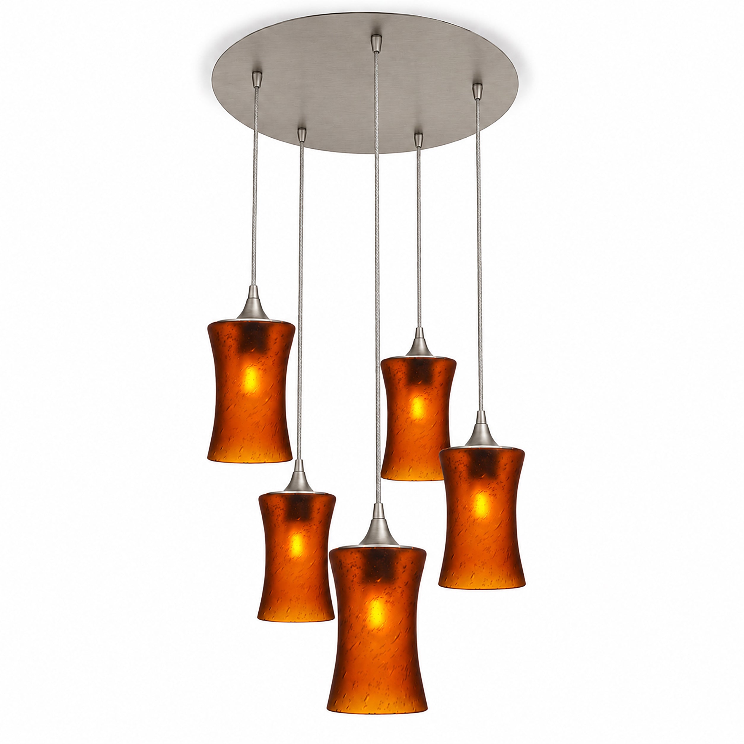 818 5 Pendant Cascade Chandelier-Bicycle Glass Co-Celestial-Golden Amber-Brushed Nickel - 4ft Cord-Bicycle Glass Co