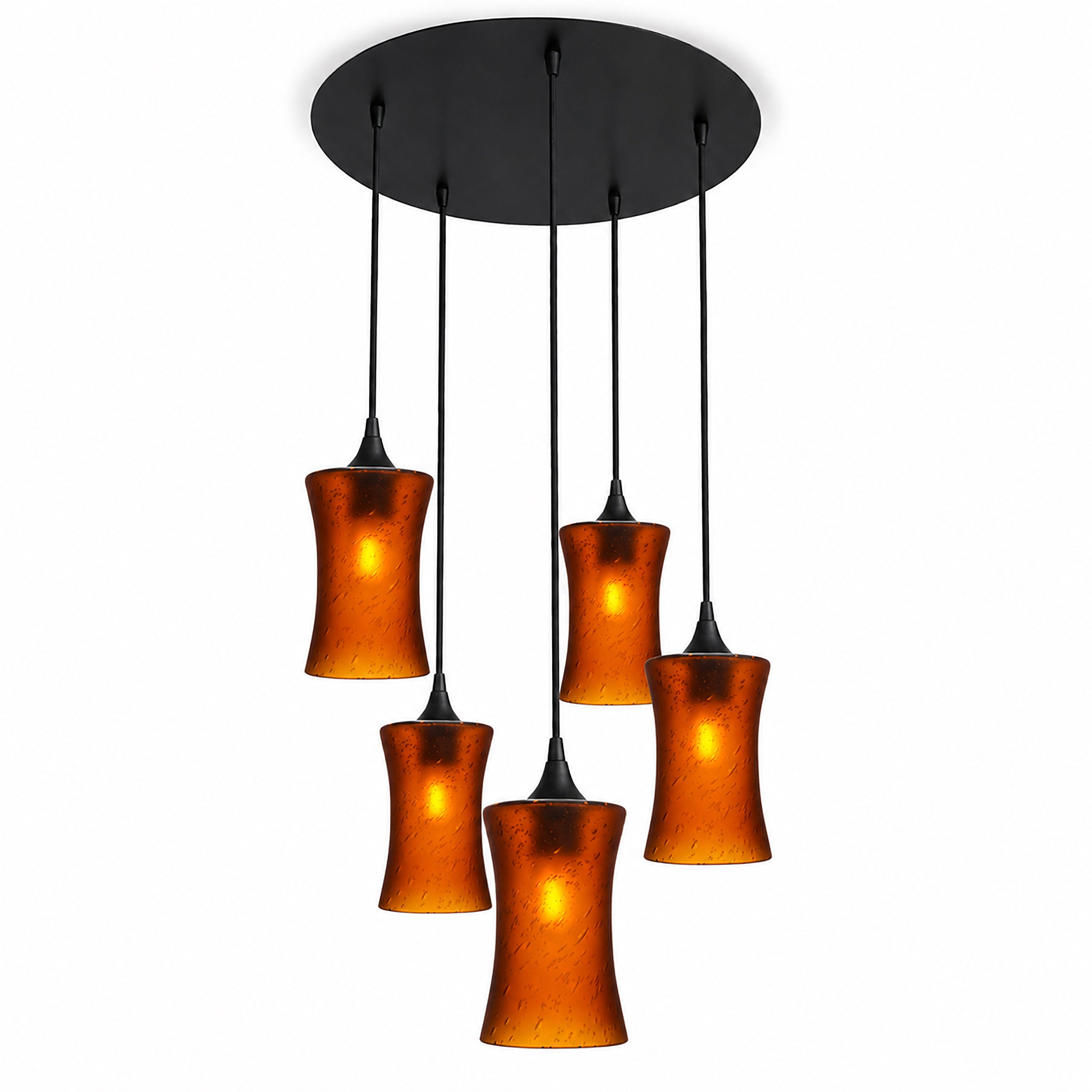 818 5 Pendant Cascade Chandelier-Bicycle Glass Co-Celestial-Golden Amber-Matte Black - 4ft Cord-Bicycle Glass Co