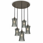 818 5 Pendant Cascade Chandelier-Bicycle Glass Co-Celestial-Slate Gray-Antique Bronze - 4ft Cord-Bicycle Glass Co