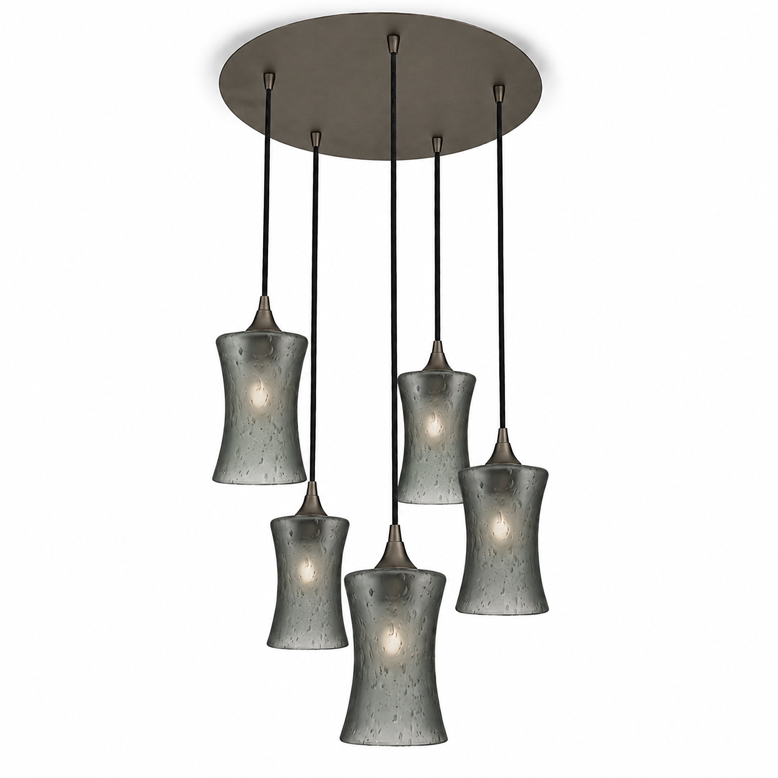 818 5 Pendant Cascade Chandelier-Bicycle Glass Co-Celestial-Slate Gray-Antique Bronze - 4ft Cord-Bicycle Glass Co