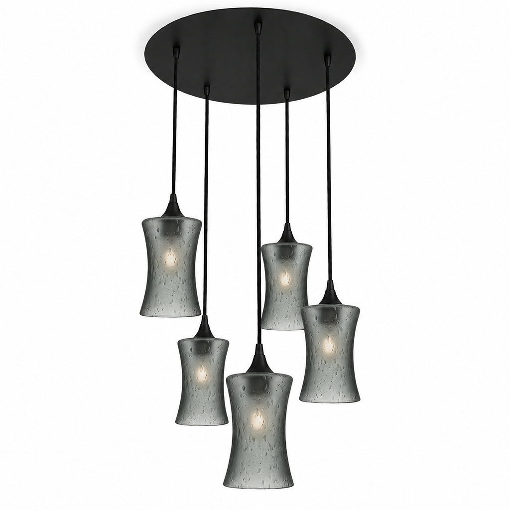 818 5 Pendant Cascade Chandelier-Bicycle Glass Co-Celestial-Slate Gray-Matte Black - 4ft Cord-Bicycle Glass Co