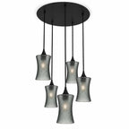 818 5 Pendant Cascade Chandelier-Bicycle Glass Co-Celestial-Slate Gray-Matte Black - 4ft Cord-Bicycle Glass Co
