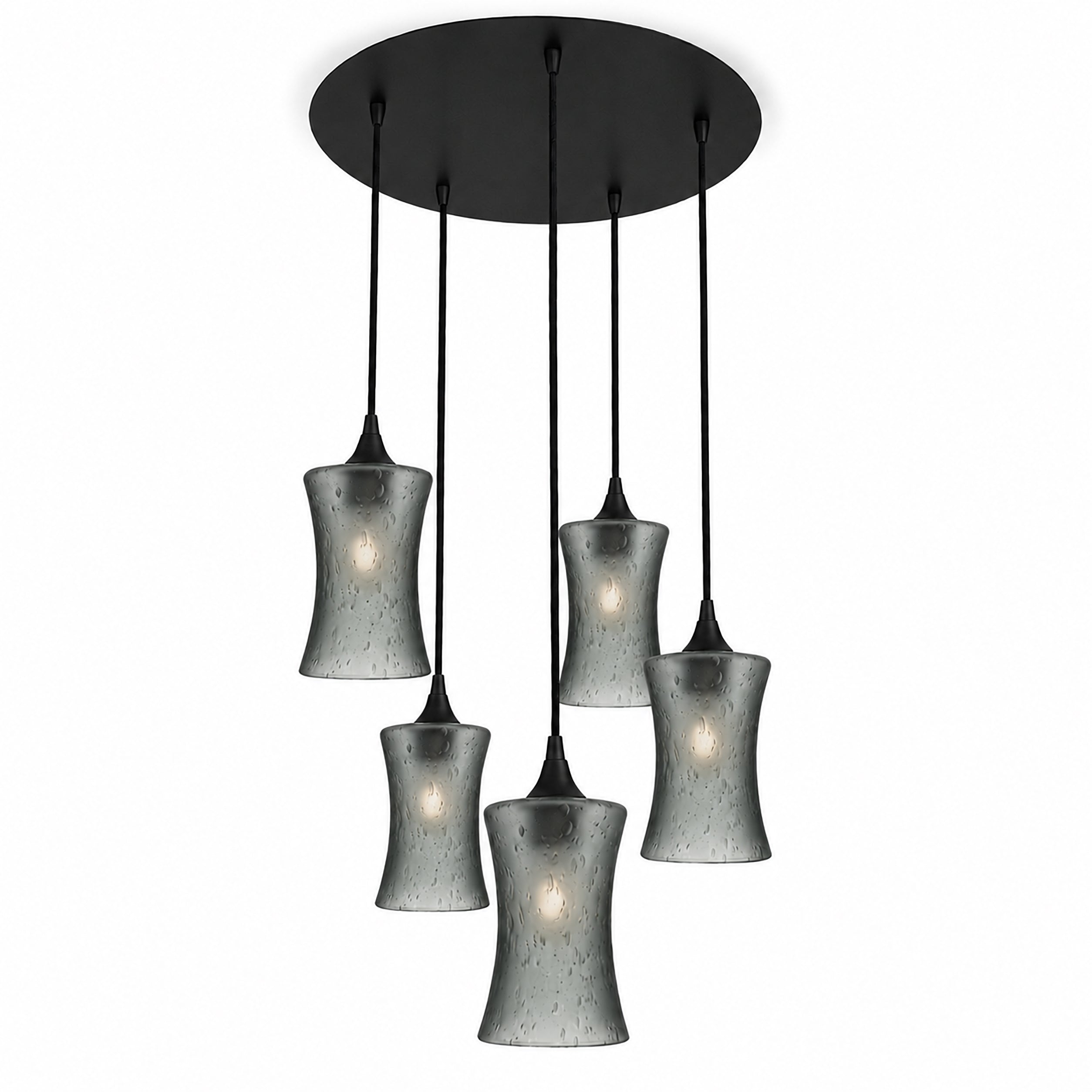 818 5 Pendant Cascade Chandelier-Bicycle Glass Co-Celestial-Slate Gray-Matte Black - 4ft Cord-Bicycle Glass Co