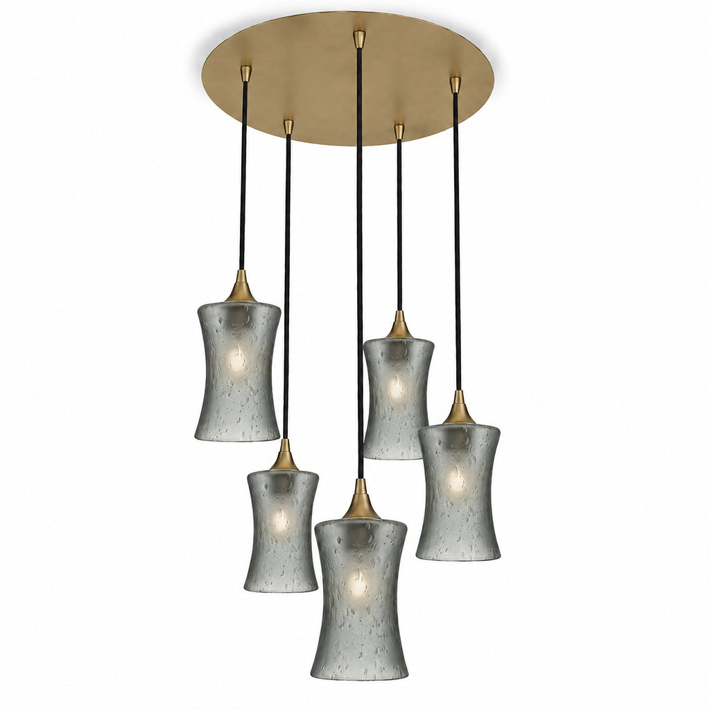 818 5 Pendant Cascade Chandelier-Bicycle Glass Co-Celestial-Slate Gray-Polished Brass - 4ft Cord-Bicycle Glass Co