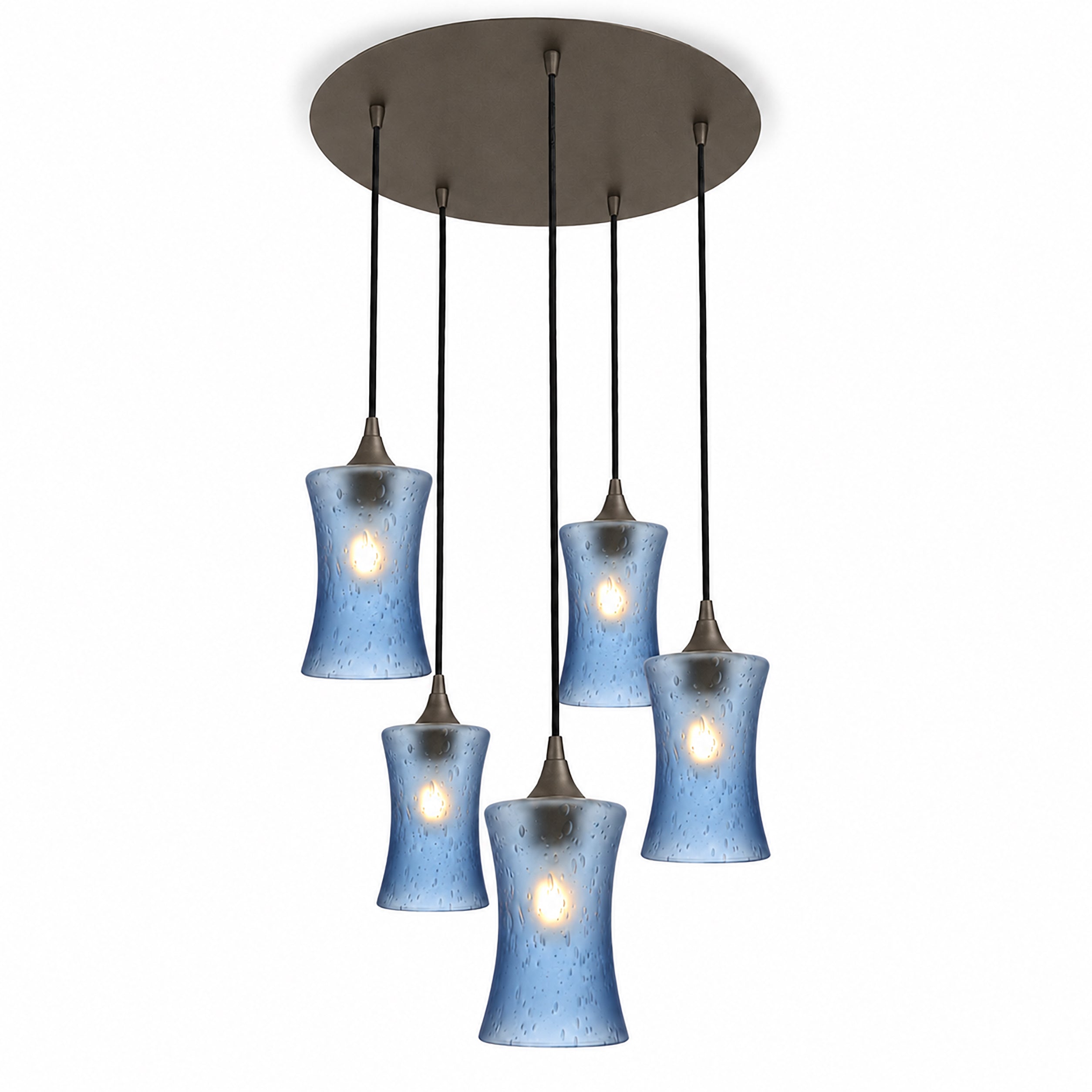 818 5 Pendant Cascade Chandelier-Bicycle Glass Co-Celestial-Steel Blue-Antique Bronze - 4ft Cord-Bicycle Glass Co