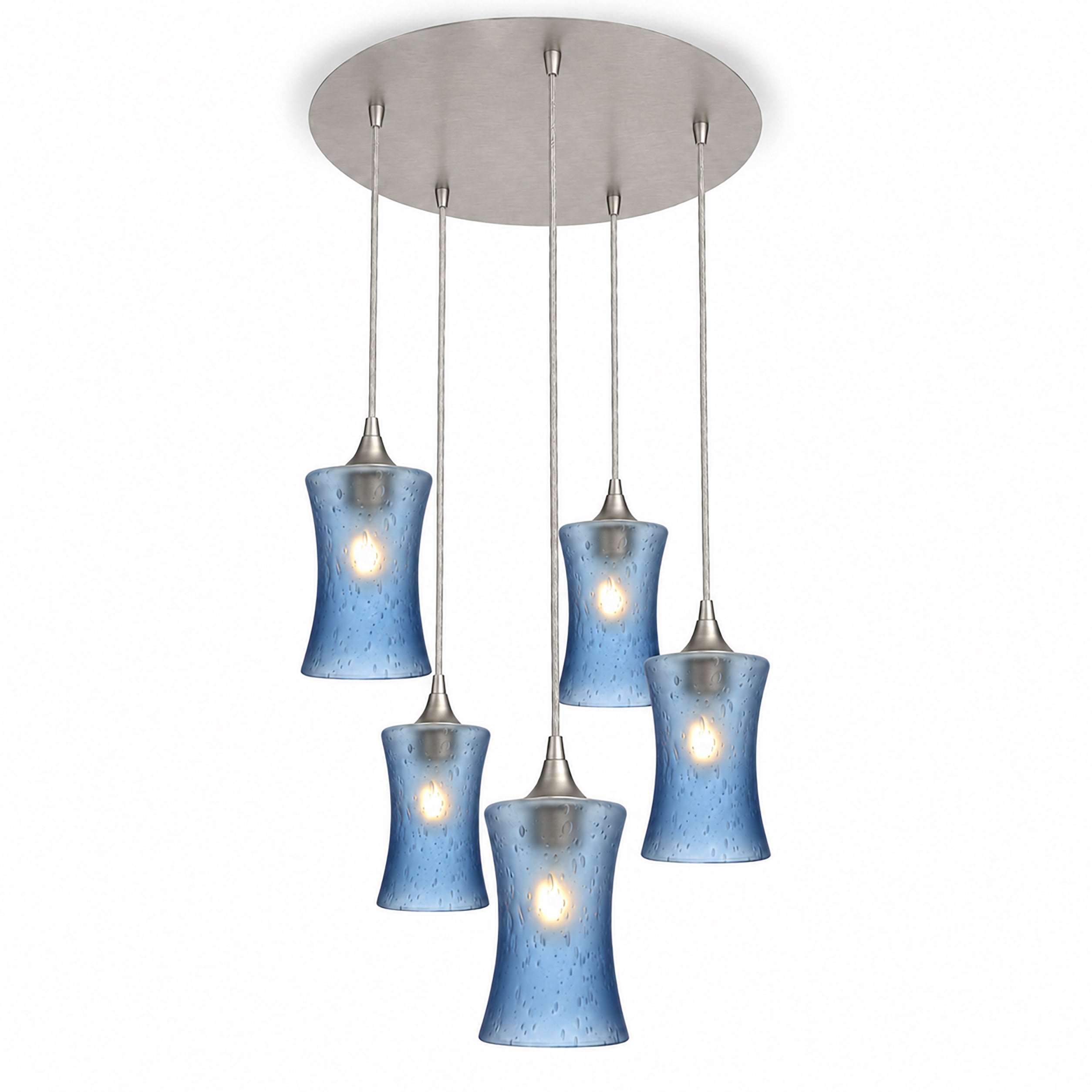 818 5 Pendant Cascade Chandelier-Bicycle Glass Co-Celestial-Steel Blue-Brushed Nickel - 4ft Cord-Bicycle Glass Co