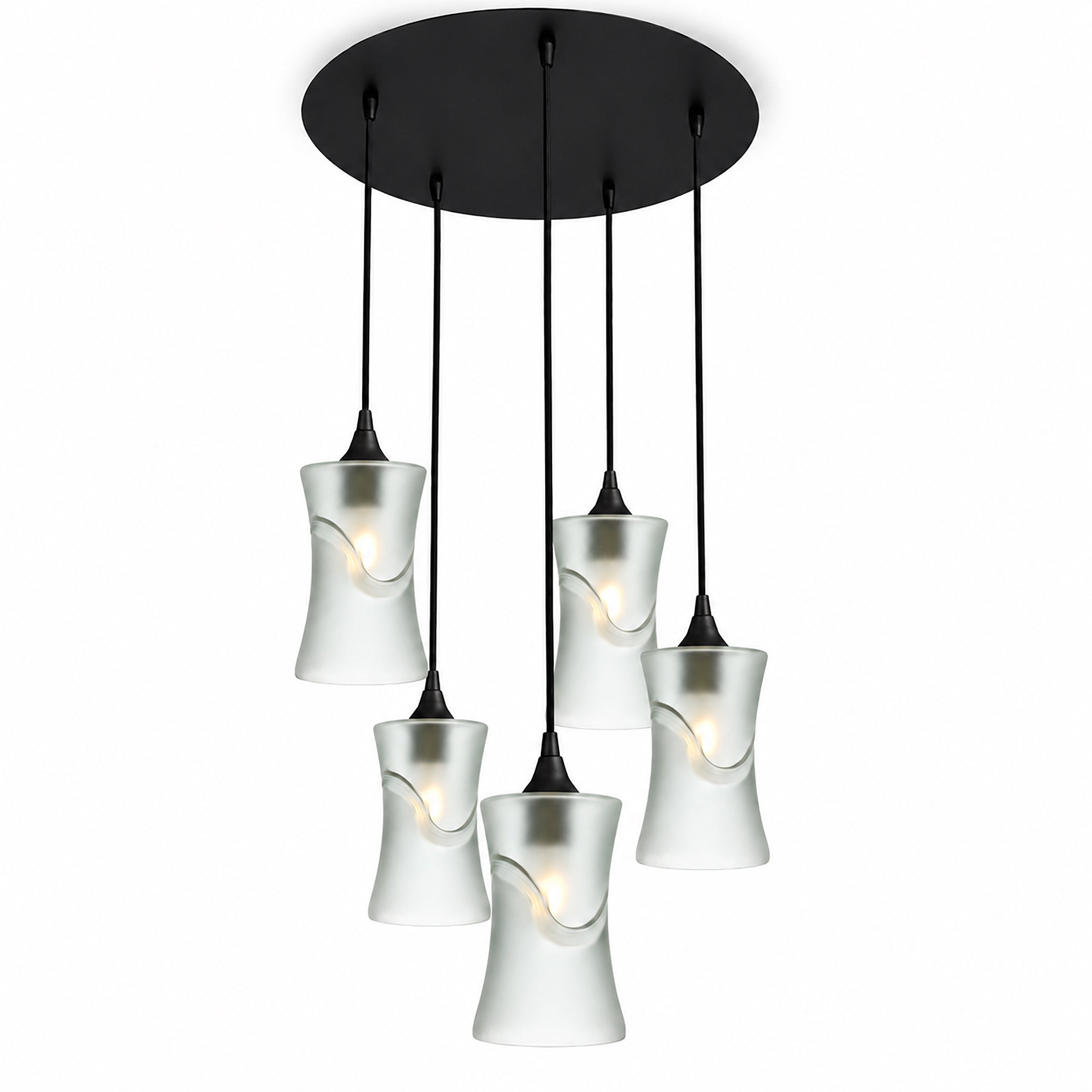 818 5 Pendant Cascade Chandelier-Bicycle Glass Co-Glacial-Eco Clear-Matte Black - 4ft Cord-Bicycle Glass Co
