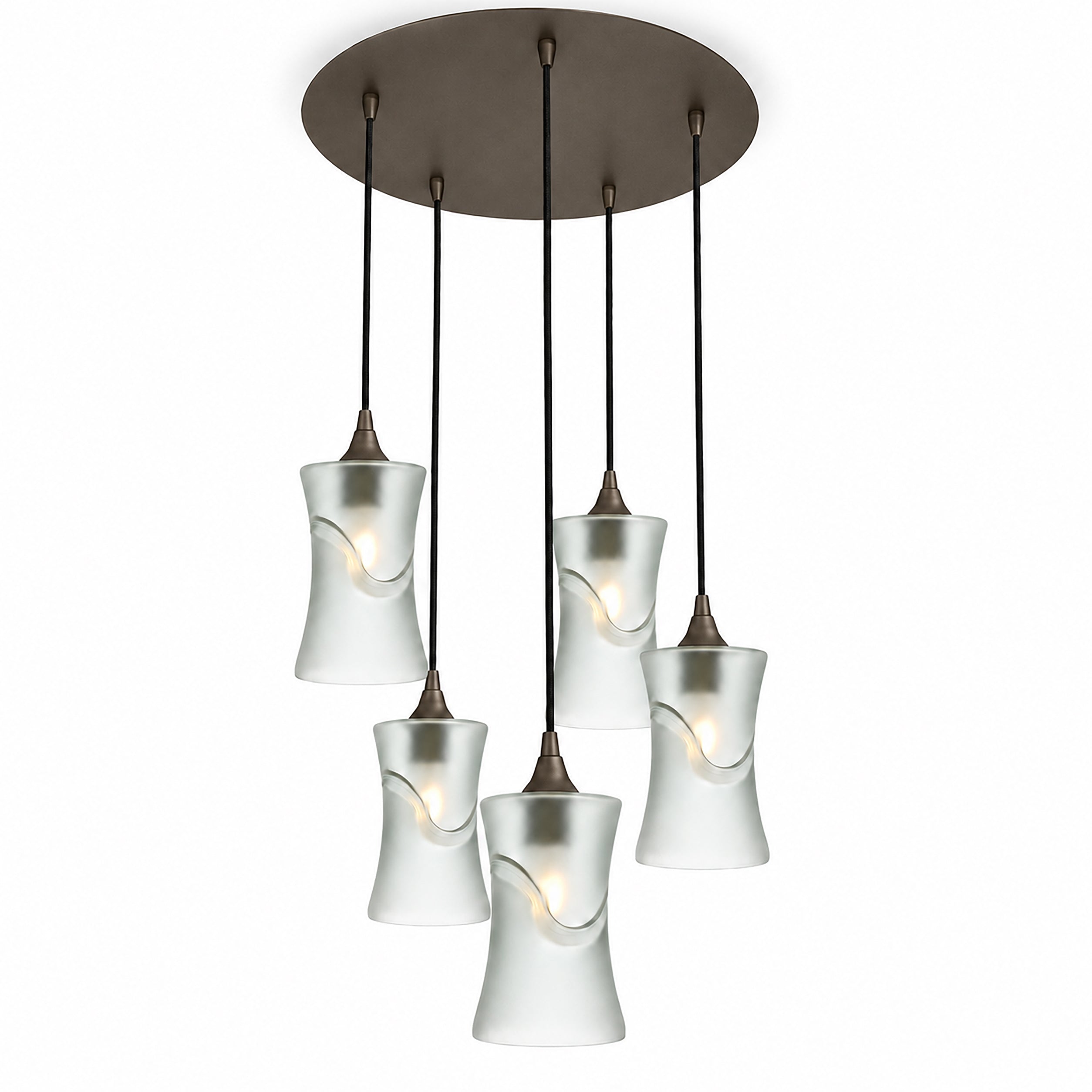 818 5 Pendant Cascade Chandelier-Bicycle Glass Co-Glacial-Eco Clear-Polished Brass - 4ft Cord-Bicycle Glass Co