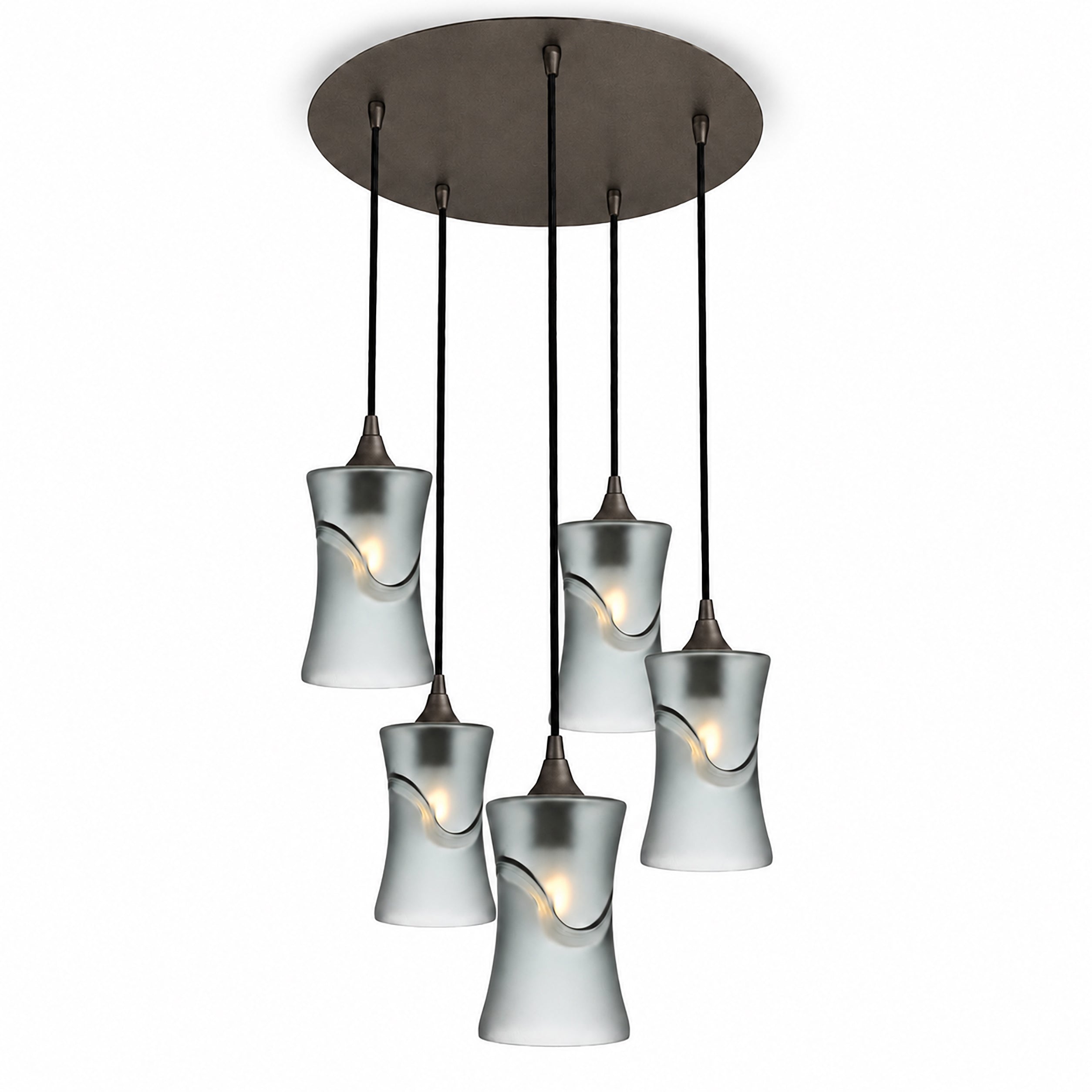 818 5 Pendant Cascade Chandelier-Bicycle Glass Co-Glacial-Slate Gray-Antique Bronze - 4ft Cord-Bicycle Glass Co