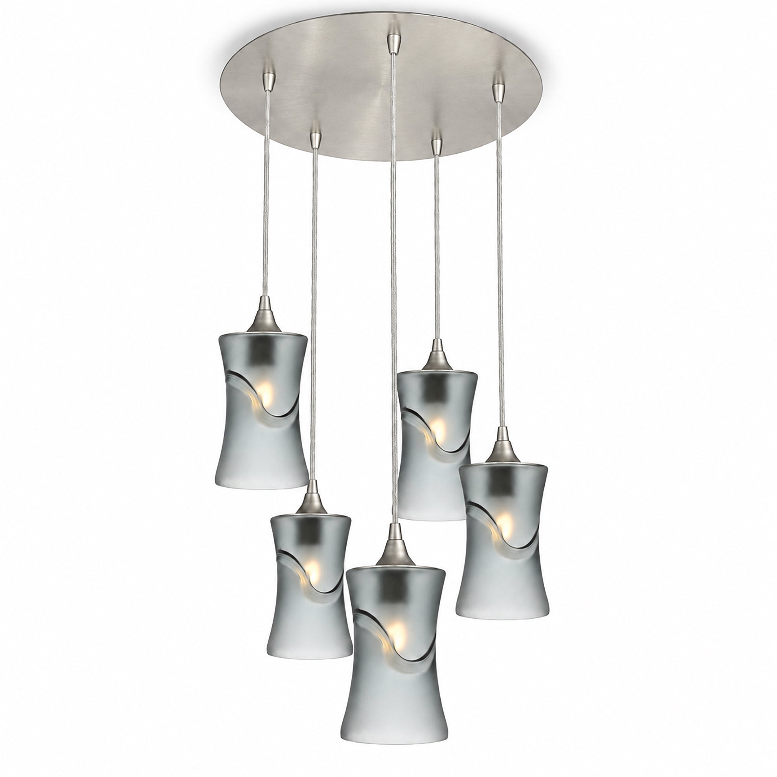 818 5 Pendant Cascade Chandelier-Bicycle Glass Co-Glacial-Slate Gray-Brushed Nickel - 4ft Cord-Bicycle Glass Co
