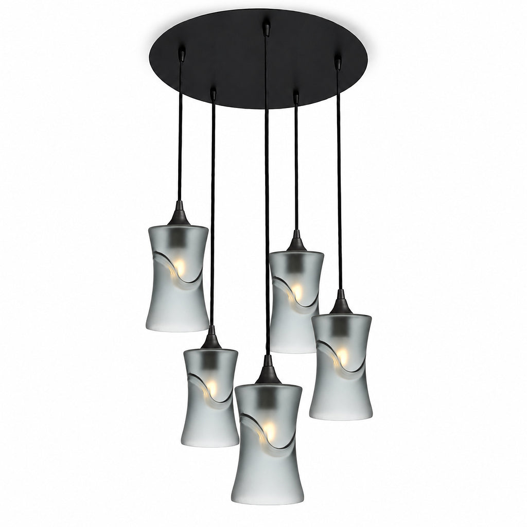 818 5 Pendant Cascade Chandelier-Bicycle Glass Co-Glacial-Slate Gray-Matte Black - 4ft Cord-Bicycle Glass Co