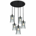818 5 Pendant Cascade Chandelier-Bicycle Glass Co-Glacial-Slate Gray-Matte Black - 4ft Cord-Bicycle Glass Co