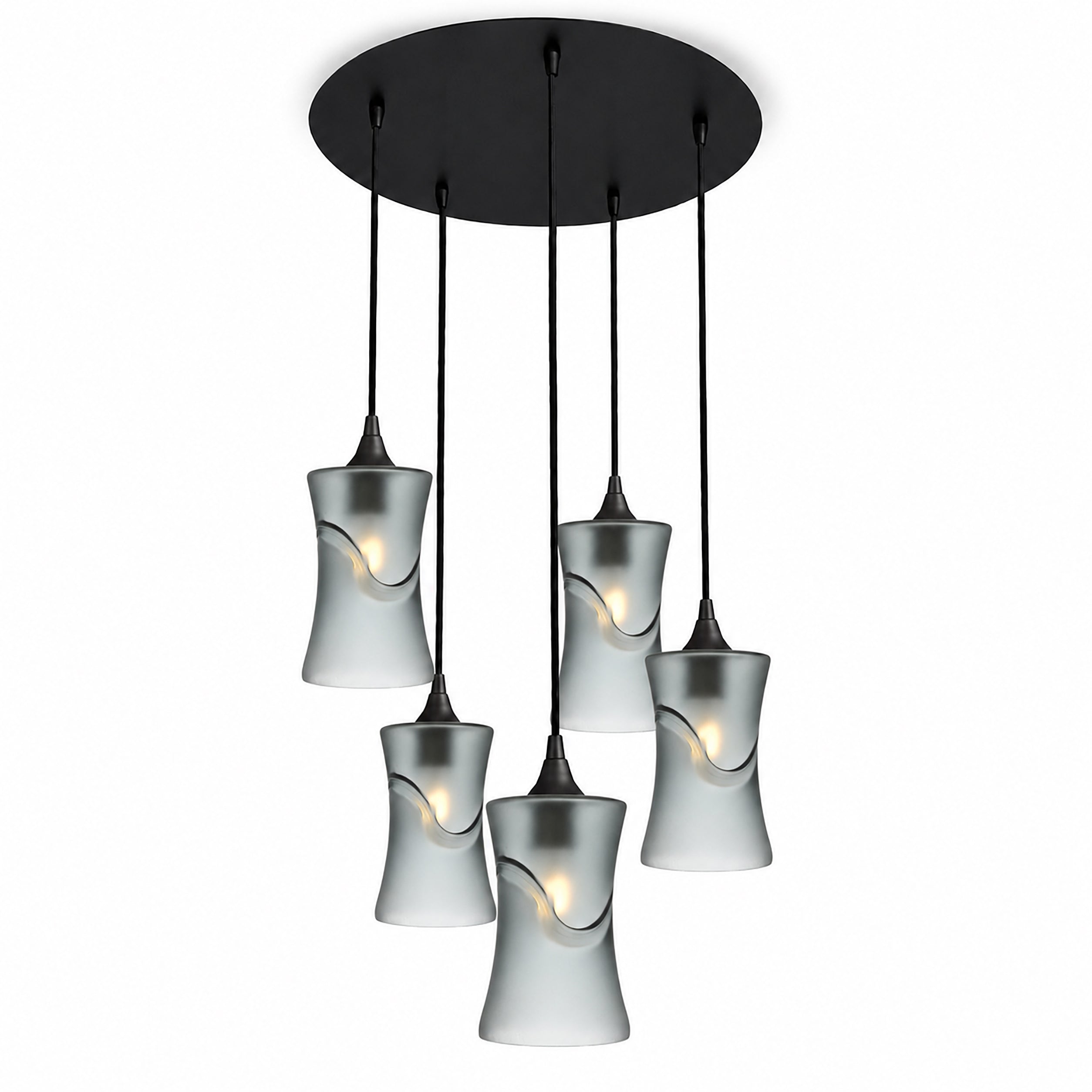 818 5 Pendant Cascade Chandelier-Bicycle Glass Co-Glacial-Slate Gray-Matte Black - 4ft Cord-Bicycle Glass Co