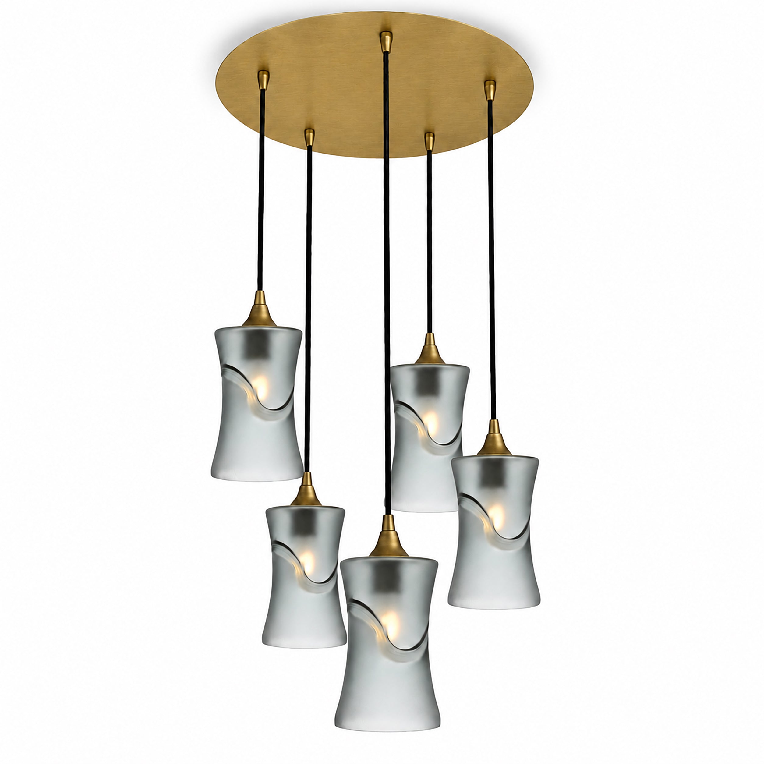 818 5 Pendant Cascade Chandelier-Bicycle Glass Co-Glacial-Slate Gray-Polished Brass - 4ft Cord-Bicycle Glass Co