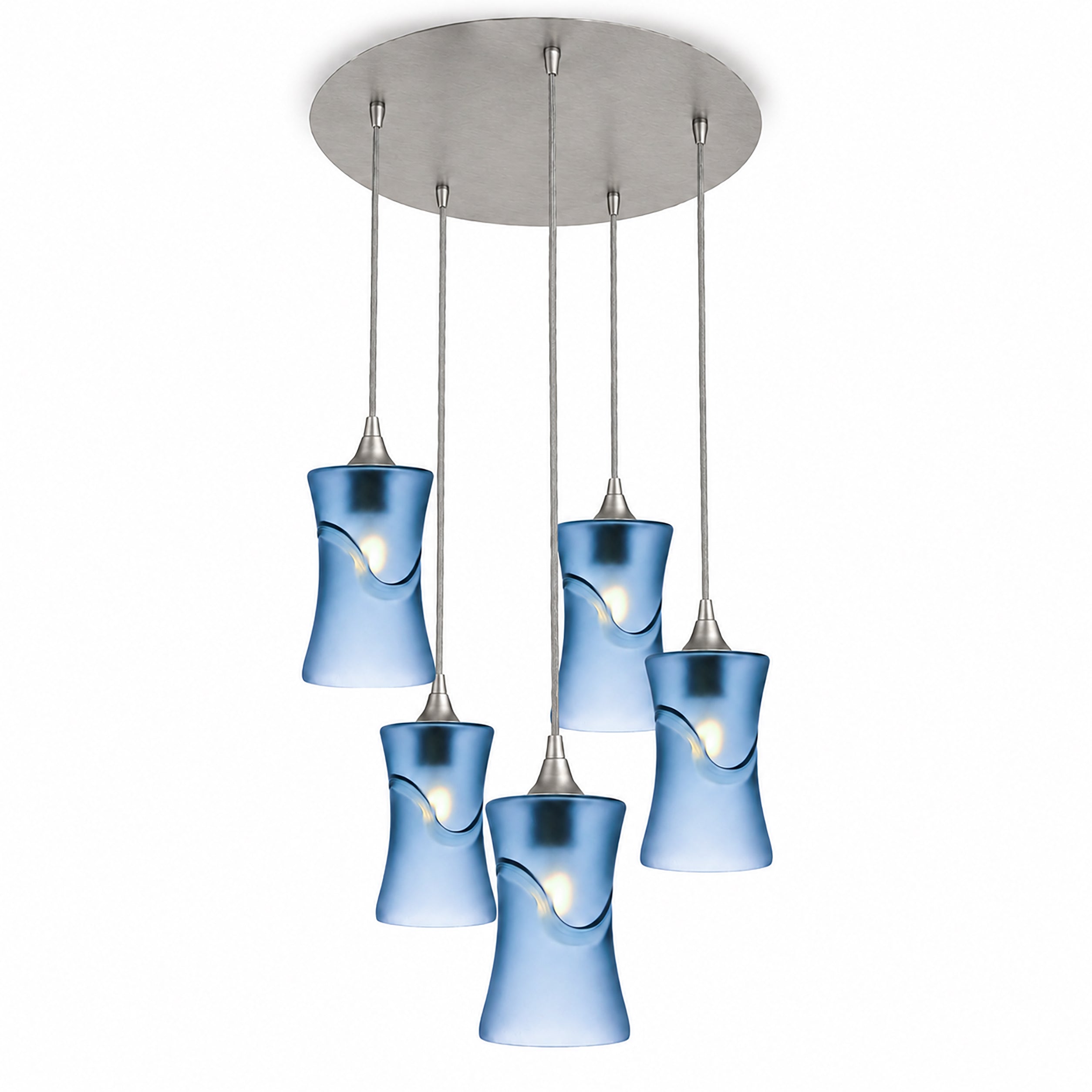 818 5 Pendant Cascade Chandelier-Bicycle Glass Co-Glacial-Steel Blue-Brushed Nickel - 4ft Cord-Bicycle Glass Co