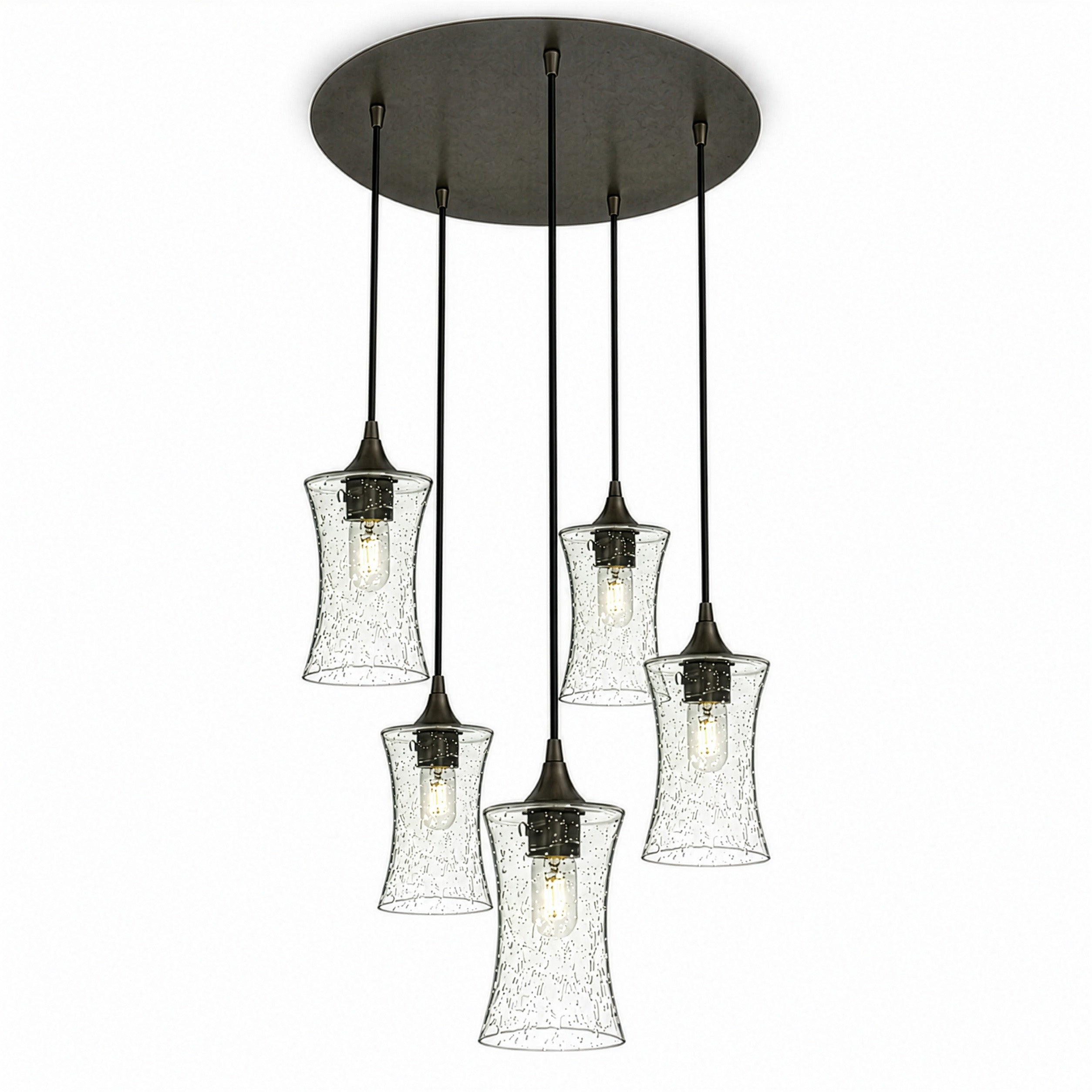 818 5 Pendant Cascade Chandelier-Bicycle Glass Co-Lunar-Eco Clear-Antique Bronze - 4ft Cord-Bicycle Glass Co