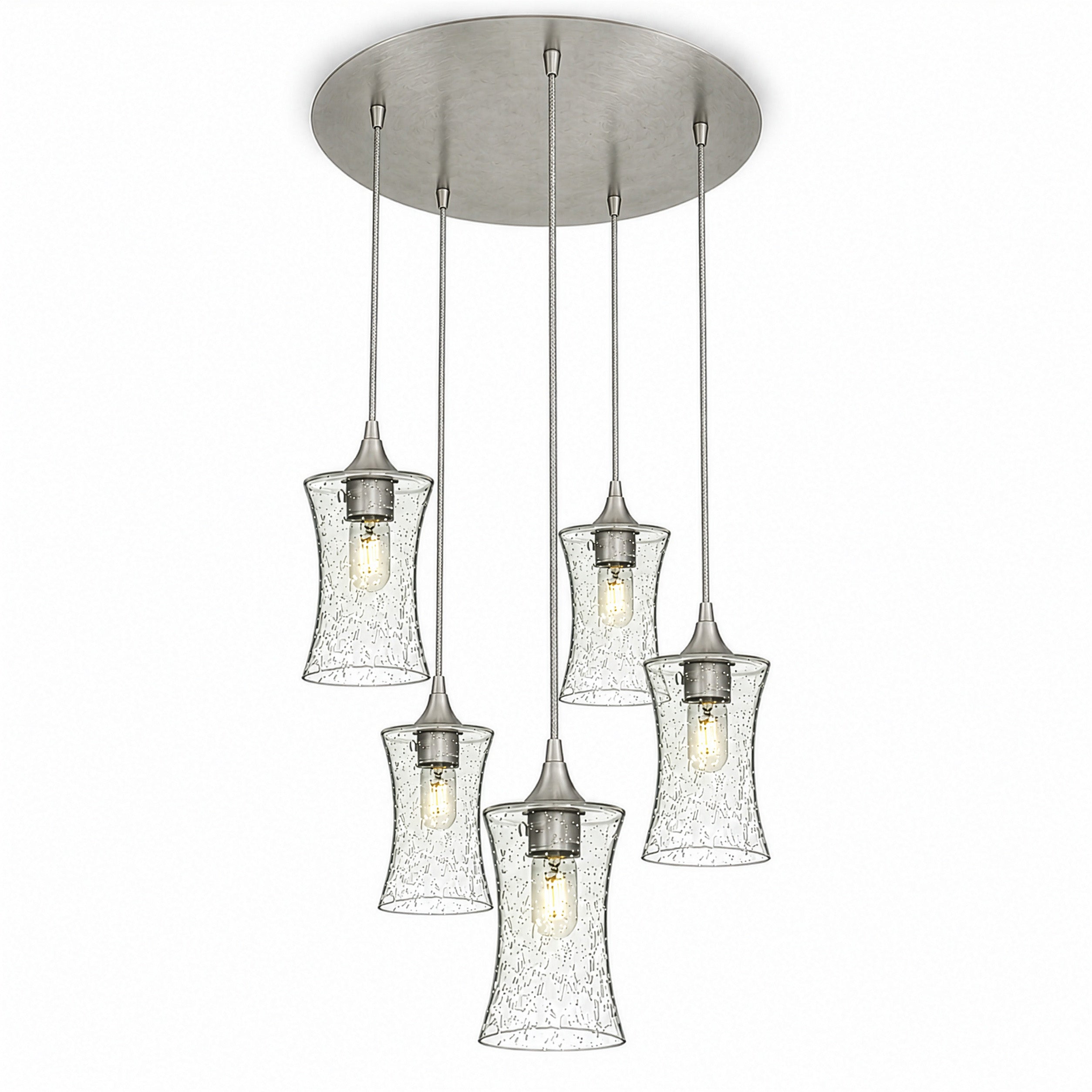 818 5 Pendant Cascade Chandelier-Bicycle Glass Co-Lunar-Eco Clear-Brushed Nickel - 4ft Cord-Bicycle Glass Co