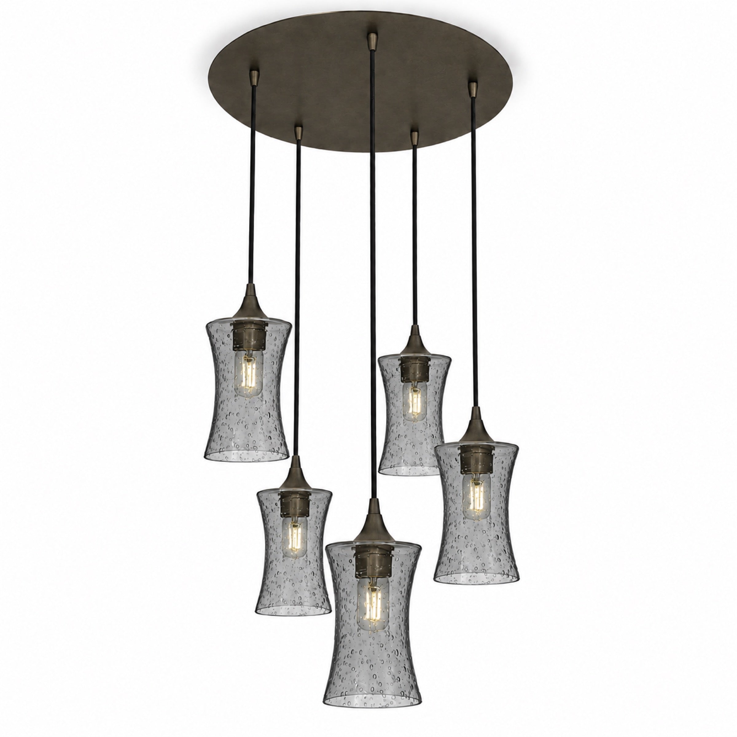 818 5 Pendant Cascade Chandelier-Bicycle Glass Co-Lunar-Slate Gray-Antique Bronze - 4ft Cord-Bicycle Glass Co