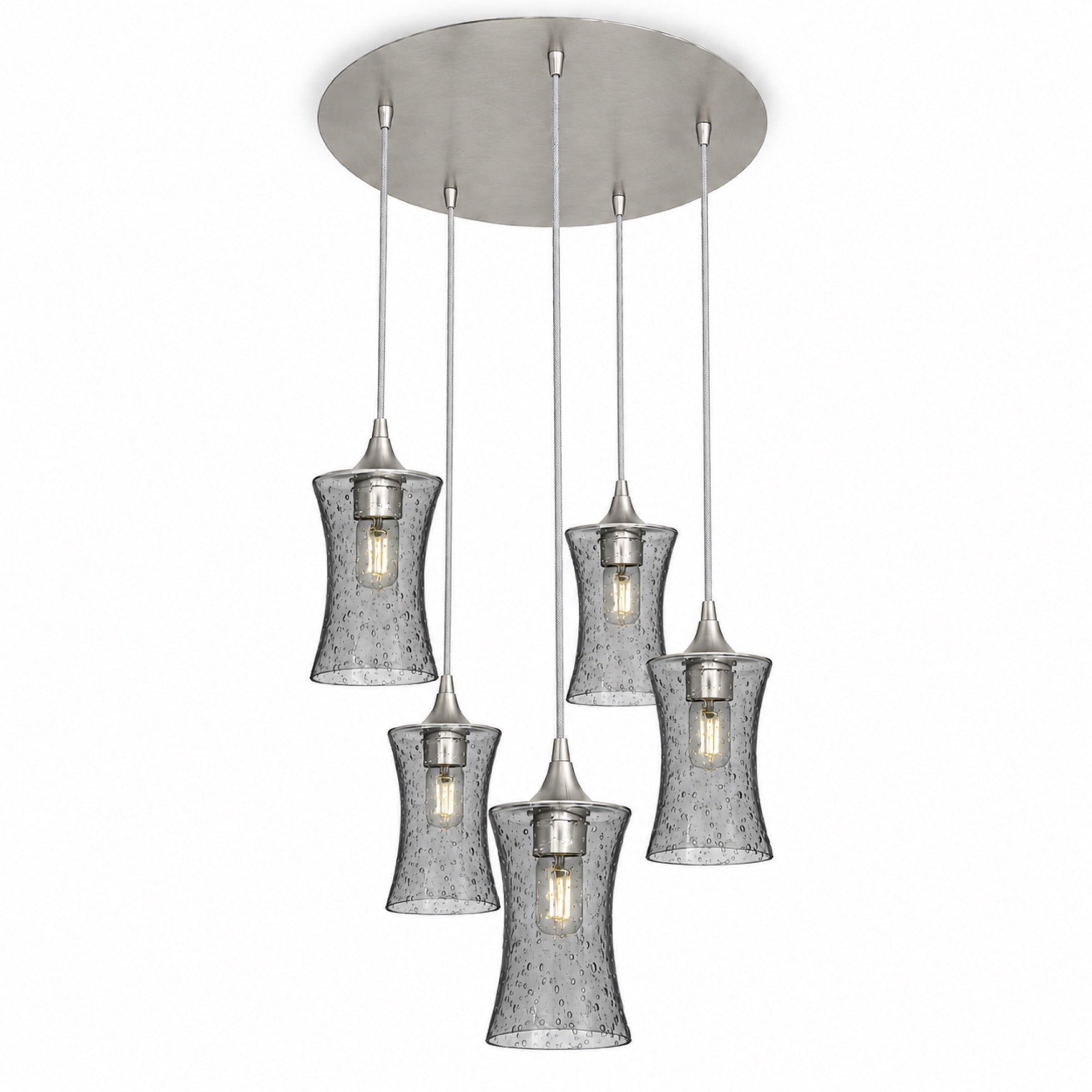 818 5 Pendant Cascade Chandelier-Bicycle Glass Co-Lunar-Slate Gray-Brushed Nickel - 4ft Cord-Bicycle Glass Co