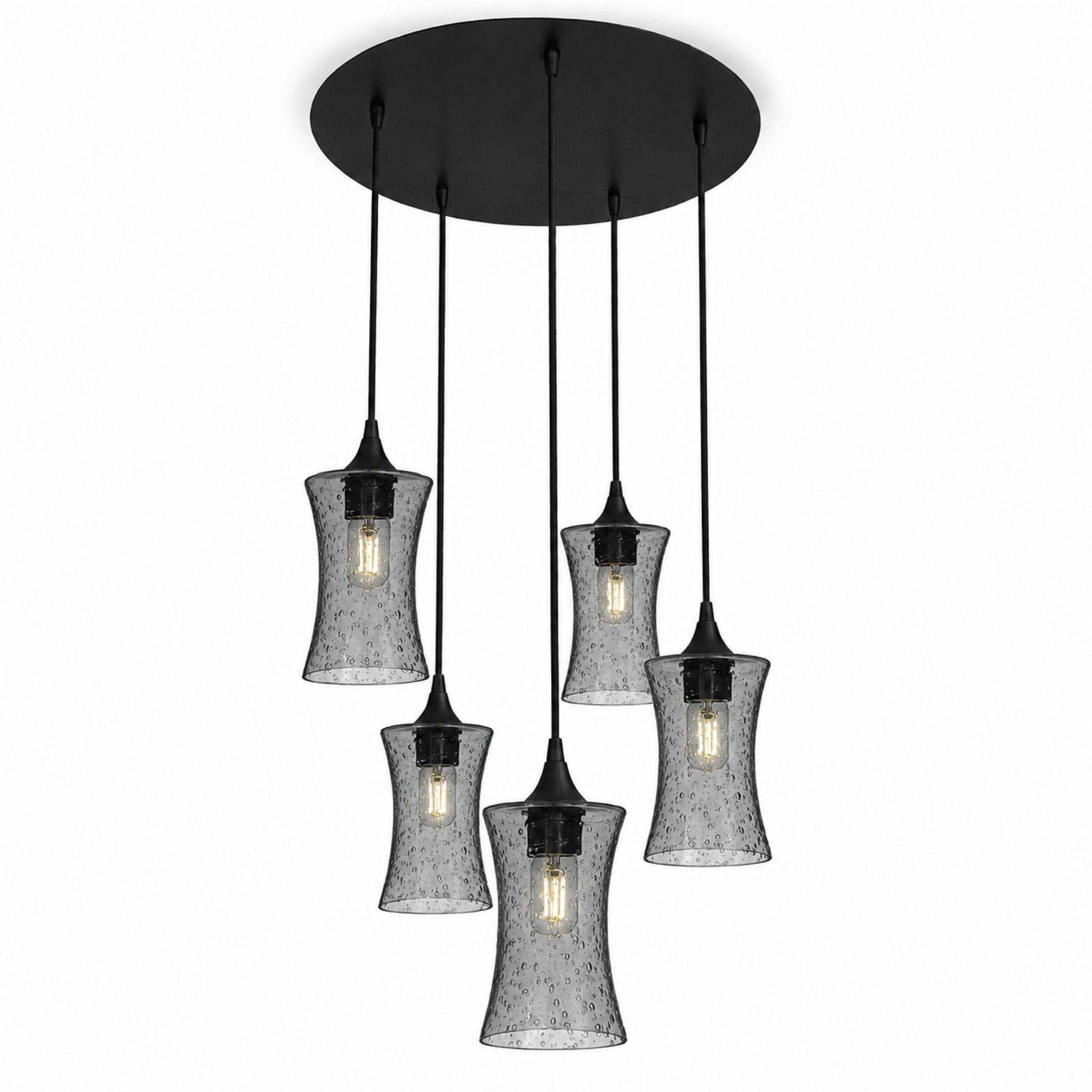 818 5 Pendant Cascade Chandelier-Bicycle Glass Co-Lunar-Slate Gray-Matte Black - 4ft Cord-Bicycle Glass Co