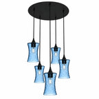 818 5 Pendant Cascade Chandelier-Bicycle Glass Co-Lunar-Steel Blue-Matte Black - 4ft Cord-Bicycle Glass Co