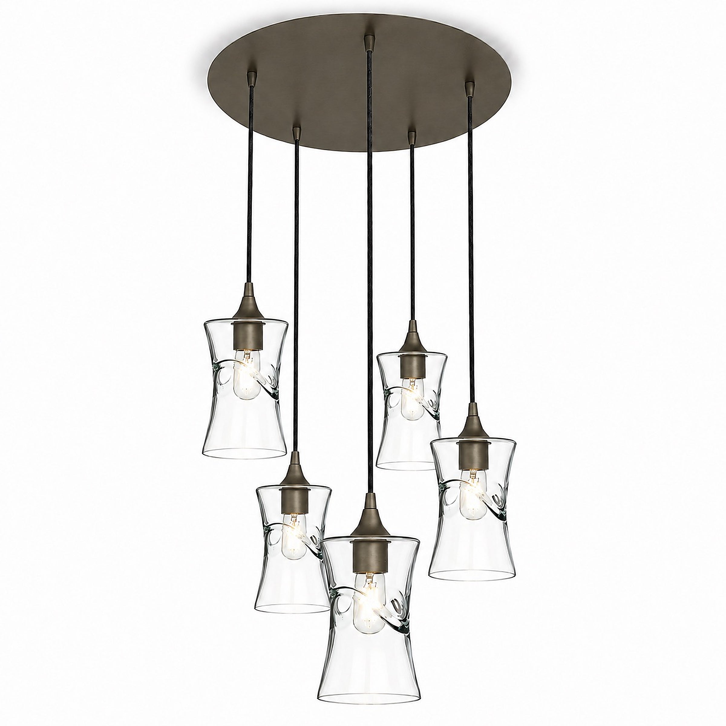818 5 Pendant Cascade Chandelier-Bicycle Glass Co-Swell-Eco Clear-Antique Bronze - 4ft Cord-Bicycle Glass Co