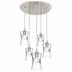 818 5 Pendant Cascade Chandelier-Bicycle Glass Co-Swell-Eco Clear-Brushed Nickel - 4ft Cord-Bicycle Glass Co