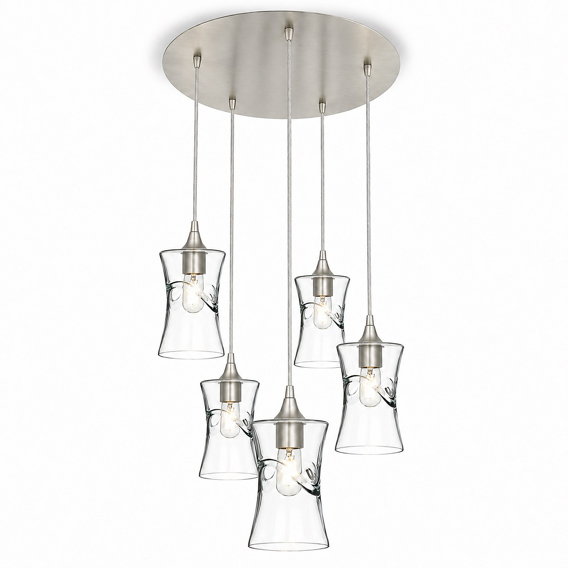 818 5 Pendant Cascade Chandelier-Bicycle Glass Co-Swell-Eco Clear-Brushed Nickel - 4ft Cord-Bicycle Glass Co