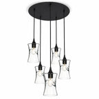 818 5 Pendant Cascade Chandelier-Bicycle Glass Co-Swell-Eco Clear-Matte Black - 4ft Cord-Bicycle Glass Co