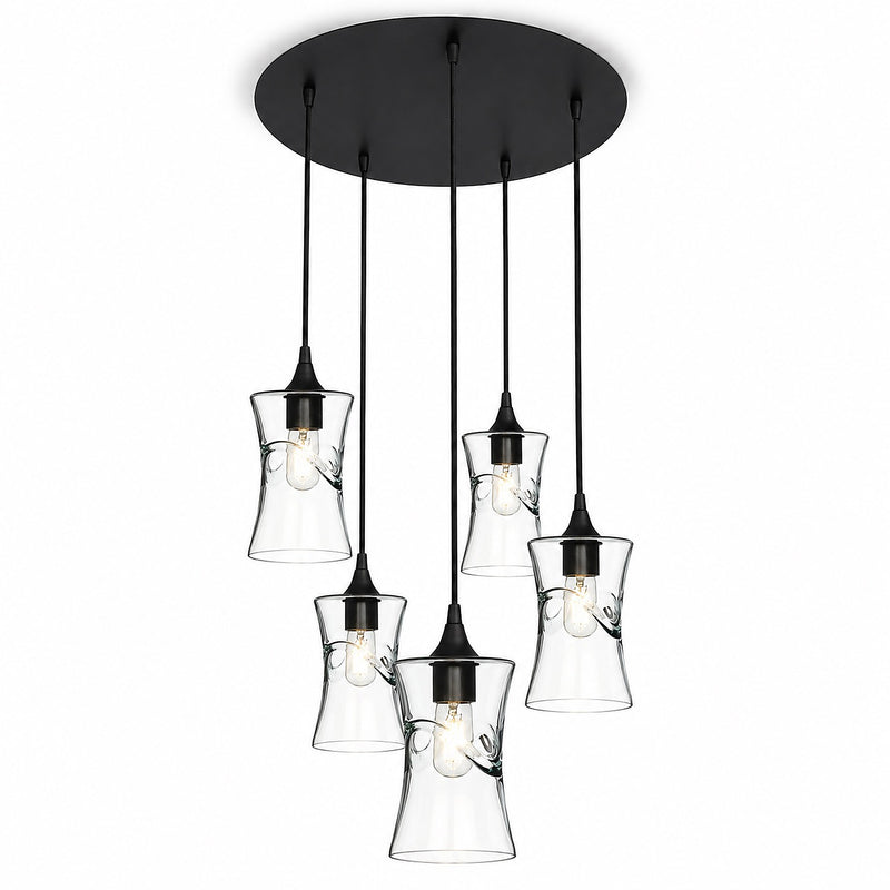 818 5 Pendant Cascade Chandelier — Swell / Eco Clear / Matte Black - 4ft Cord