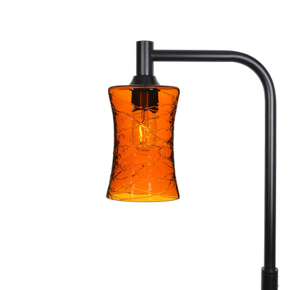 818 Floor Lamp-Glass-Bicycle Glass Co-Spun-Golden Amber-Matte Black-Bicycle Glass Co
