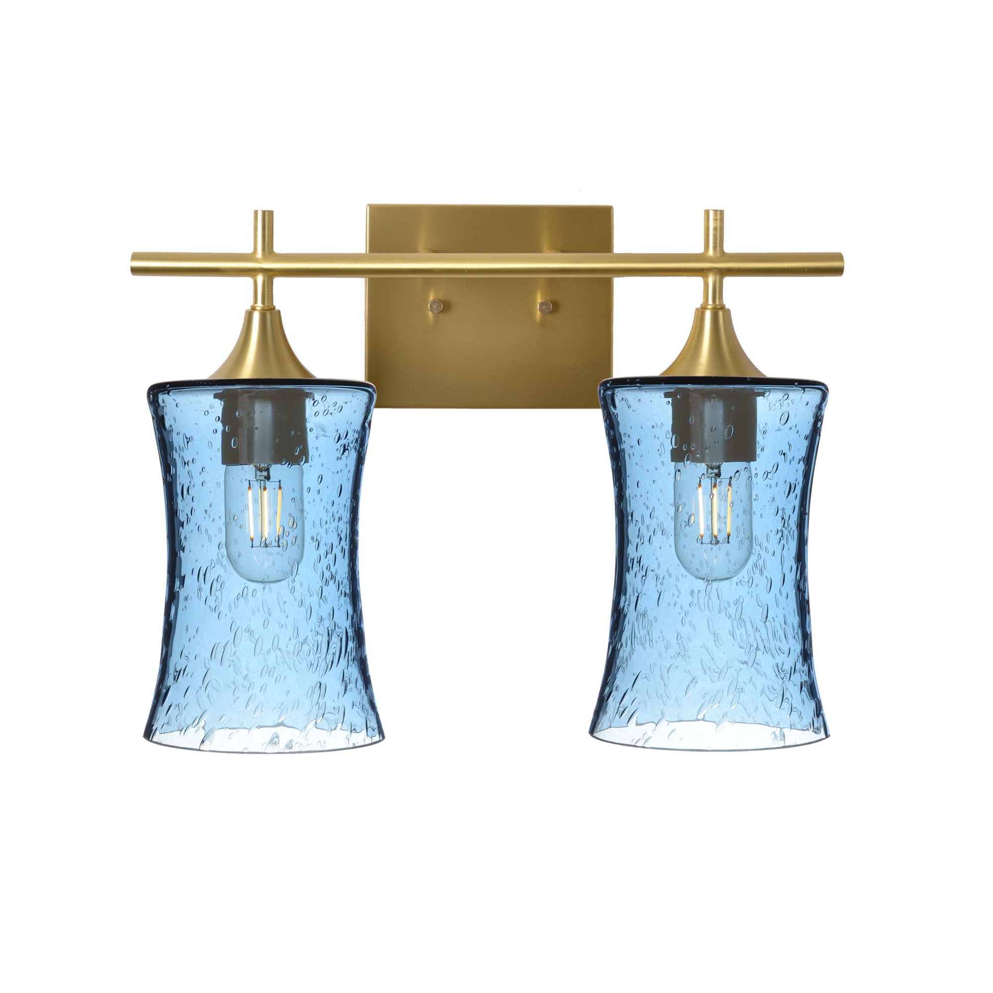 818 Lunar: 2 Light Wall Vanity-Glass-Bicycle Glass Co - Hotshop-Steel Blue-Polished Brass-Bicycle Glass Co
