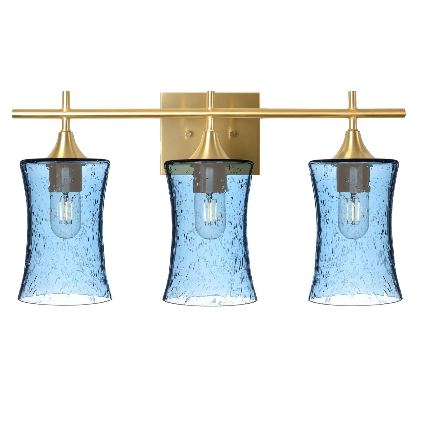 818 Lunar: 3 Light Wall Vanity-Glass-Bicycle Glass Co - Hotshop-Steel Blue-Satin Brass-Bicycle Glass Co