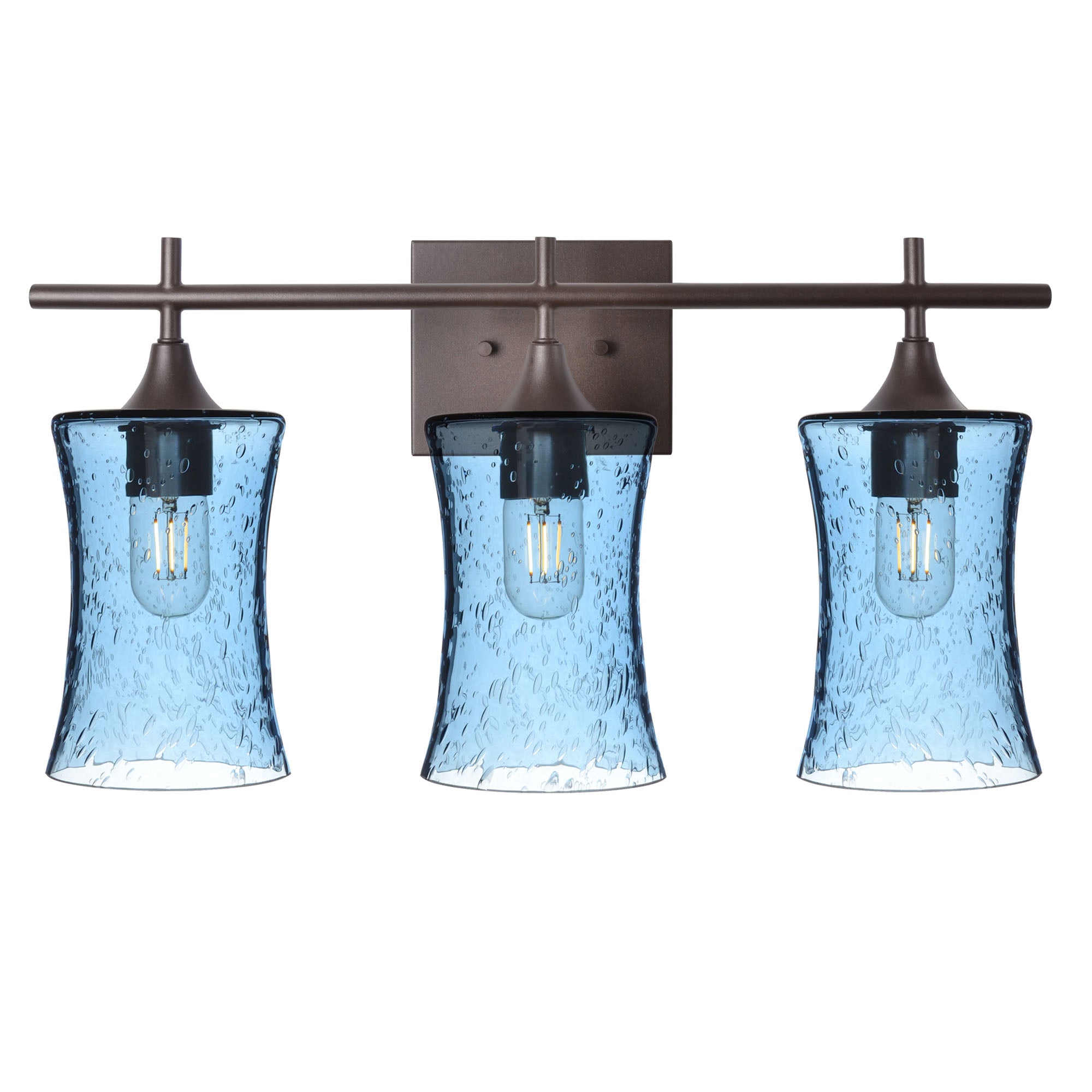 818 Lunar: 3 Light Wall Vanity-Glass-Bicycle Glass Co - Hotshop-Steel Blue-Antique Bronze-Bicycle Glass Co